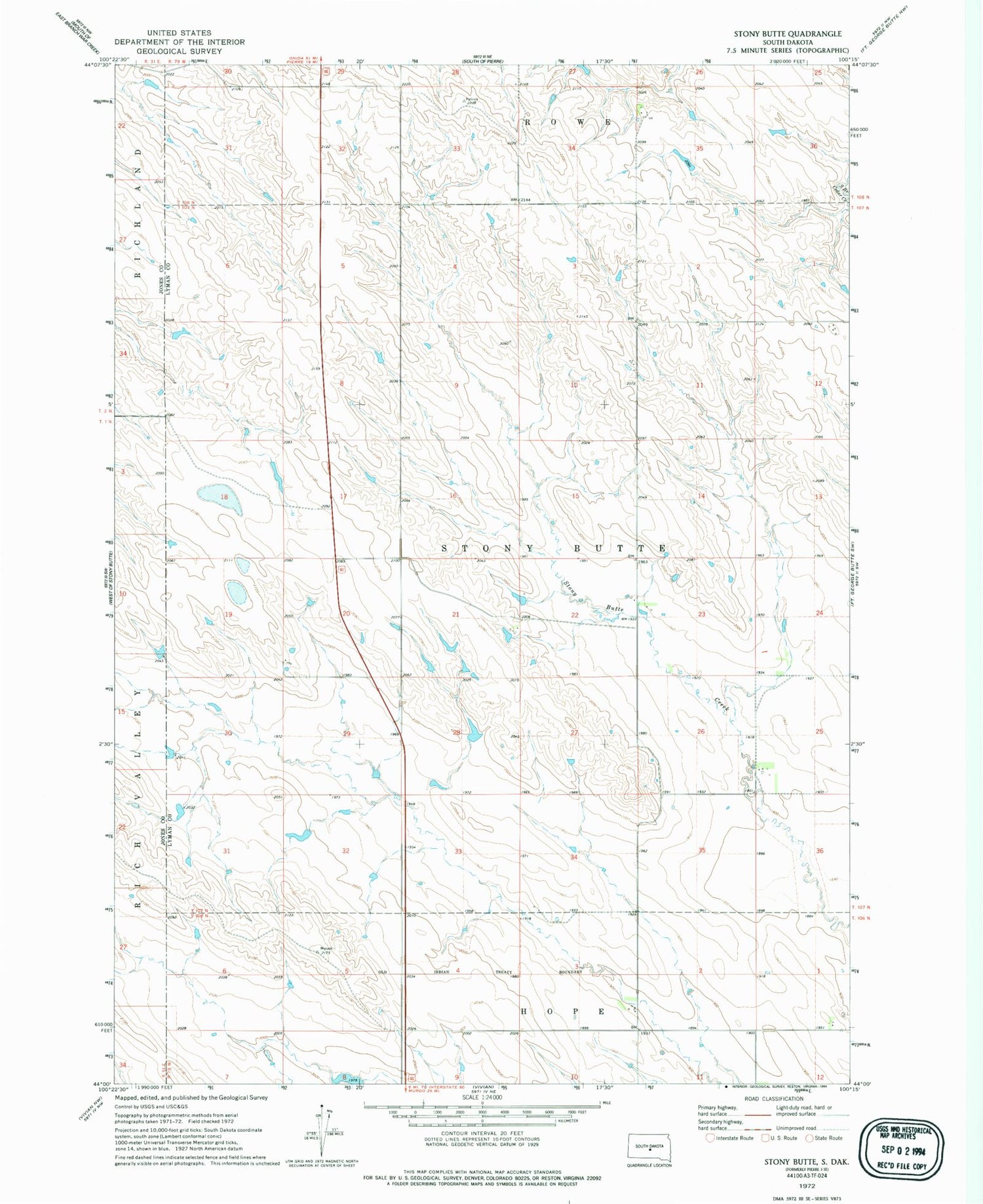 Classic USGS Stony Butte South Dakota 7.5'x7.5' Topo Map Image