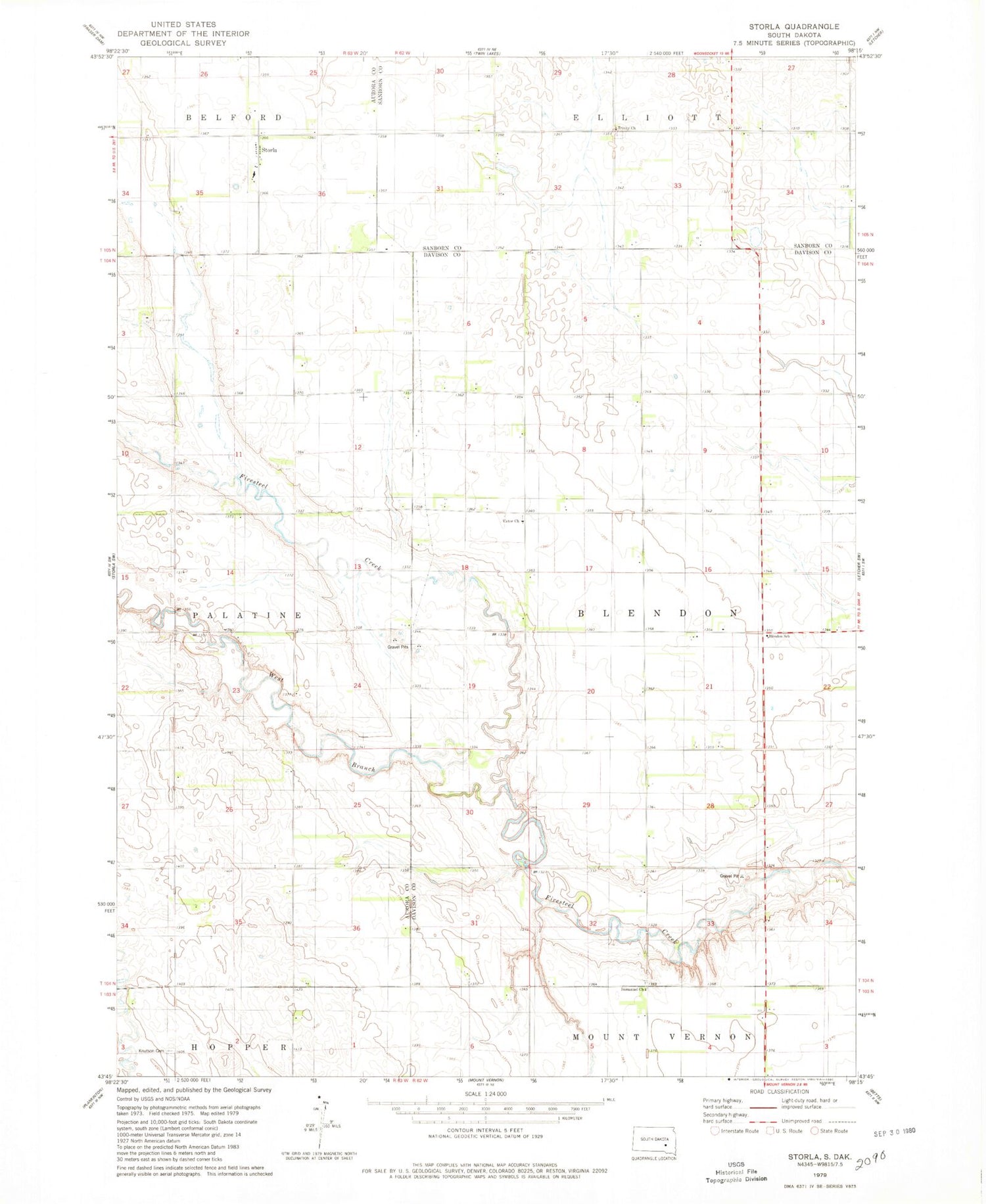 Classic USGS Storla South Dakota 7.5'x7.5' Topo Map Image