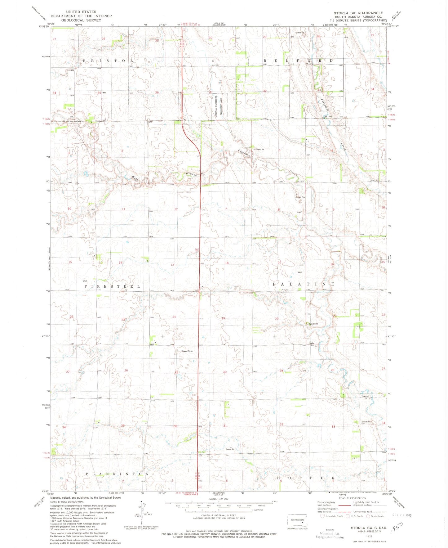 Classic USGS Storla SW South Dakota 7.5'x7.5' Topo Map Image
