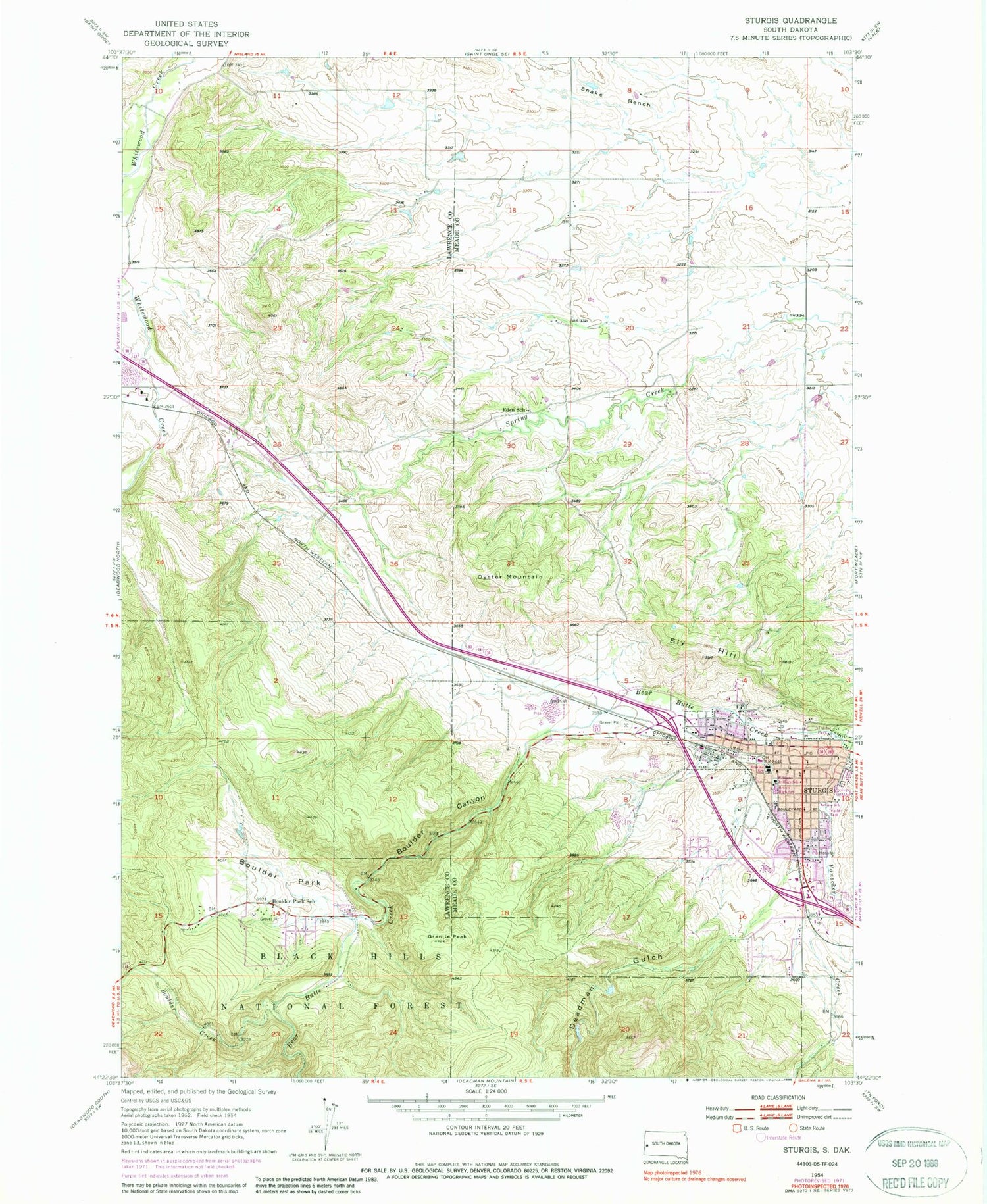 Classic USGS Sturgis South Dakota 7.5'x7.5' Topo Map Image