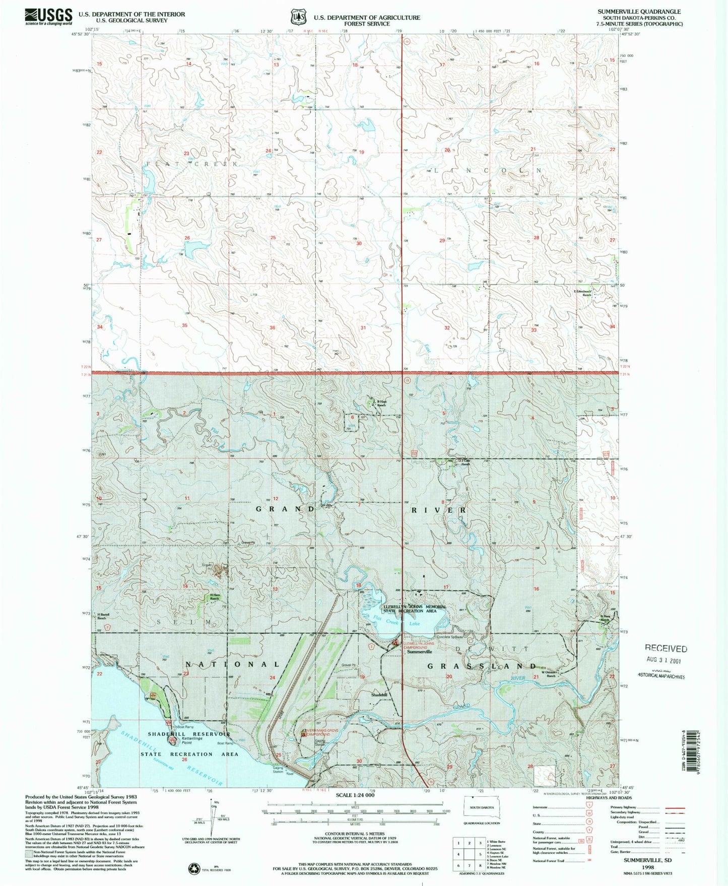 Classic USGS Summerville South Dakota 7.5'x7.5' Topo Map Image