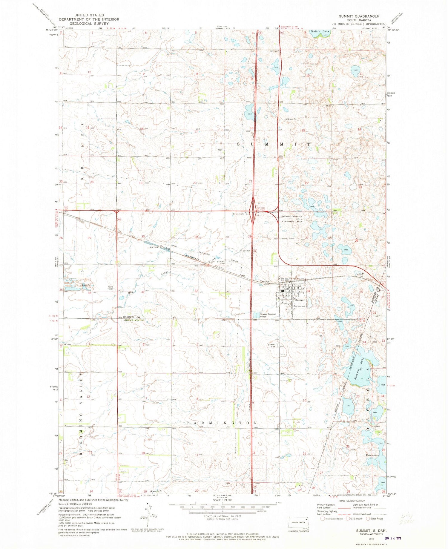 Classic USGS Summit South Dakota 7.5'x7.5' Topo Map Image