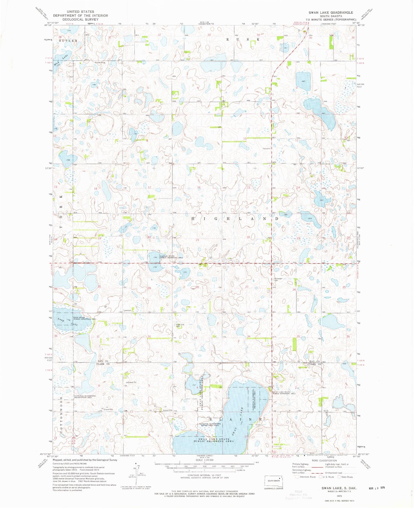 Classic USGS Swan Lake South Dakota 7.5'x7.5' Topo Map Image