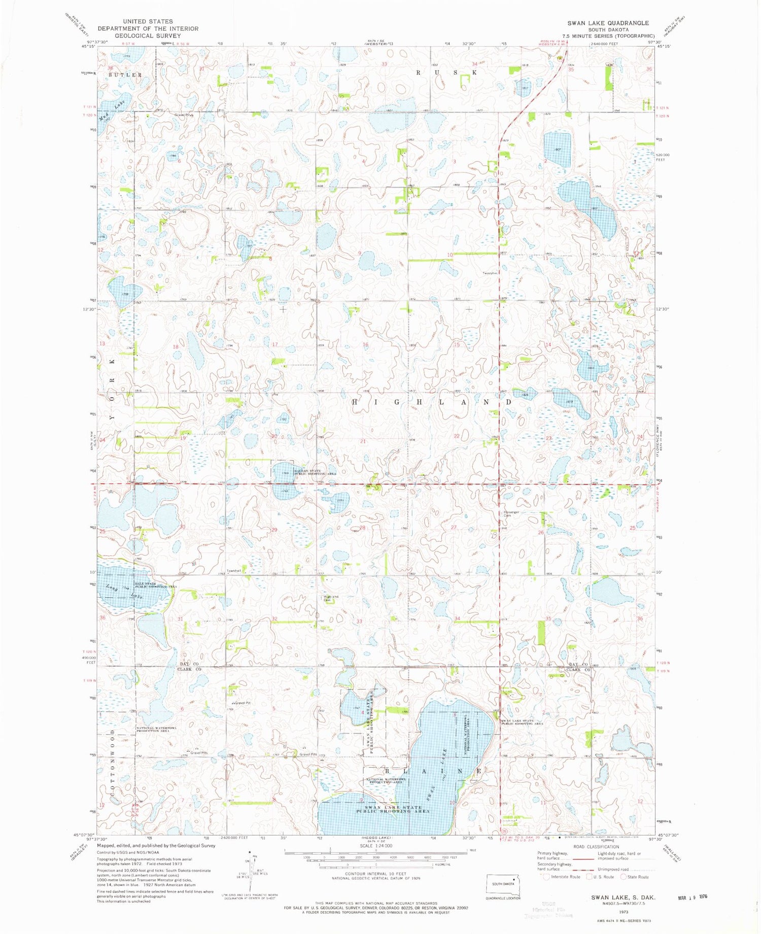 Classic USGS Swan Lake South Dakota 7.5'x7.5' Topo Map Image