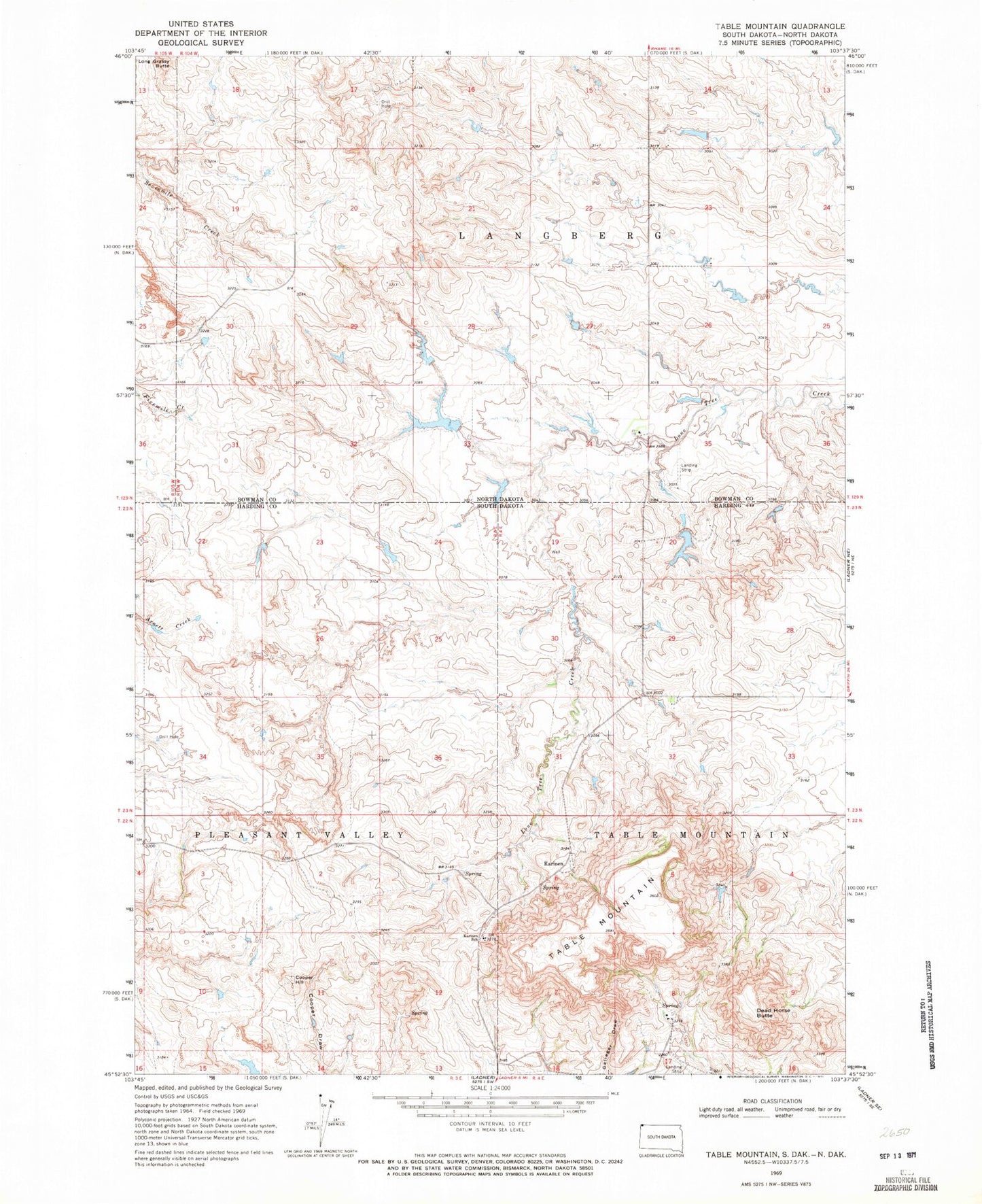 Classic USGS Table Mountain South Dakota 7.5'x7.5' Topo Map Image