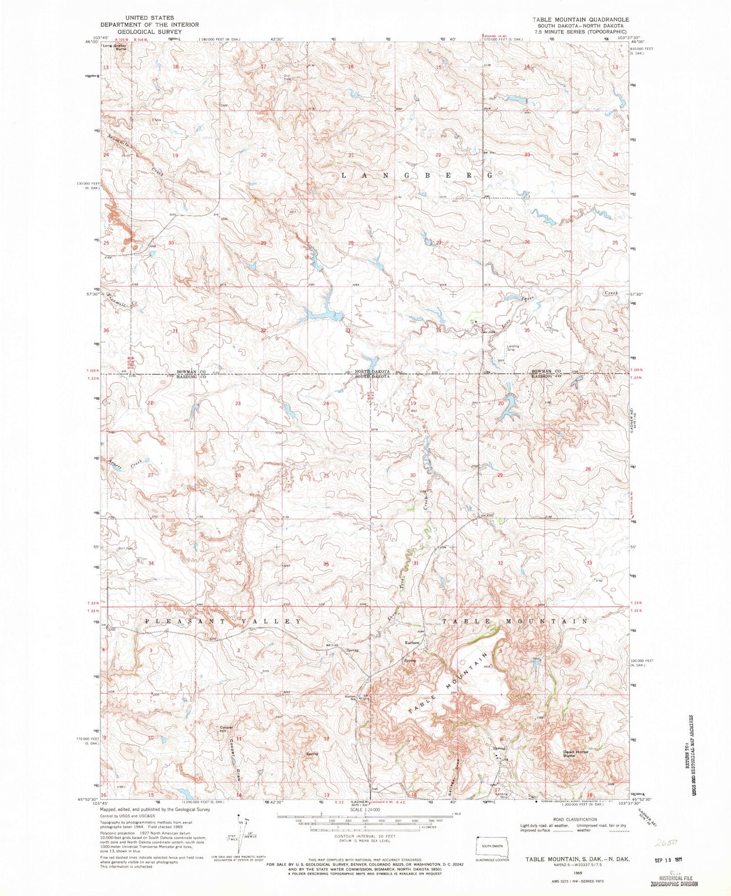 Classic USGS Table Mountain South Dakota 7.5'x7.5' Topo Map Image