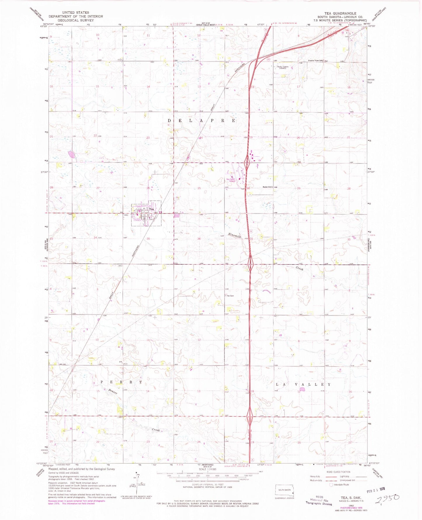 Classic USGS Tea South Dakota 7.5'x7.5' Topo Map Image