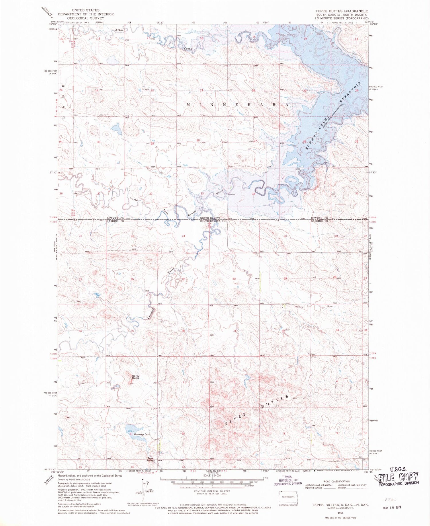 Classic USGS Tepee Buttes South Dakota 7.5'x7.5' Topo Map Image