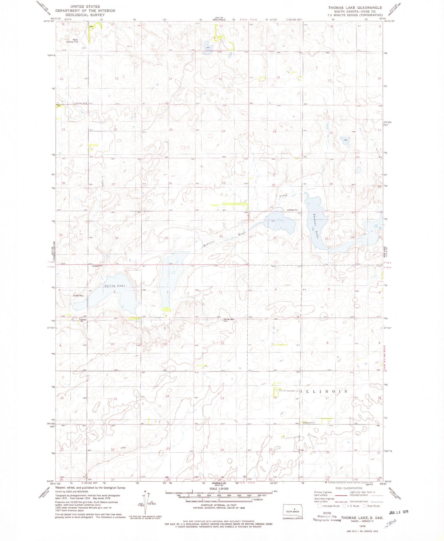 Classic USGS Thomas Lake South Dakota 7.5'x7.5' Topo Map Image