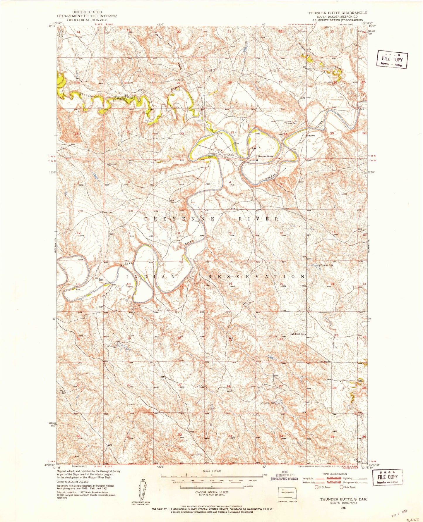 Classic USGS Thunder Butte South Dakota 7.5'x7.5' Topo Map Image
