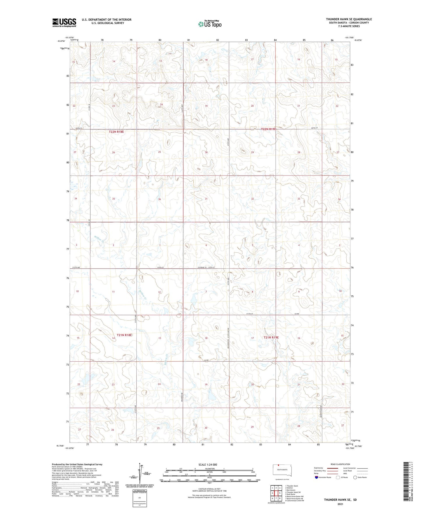 Thunder Hawk SE South Dakota US Topo Map Image