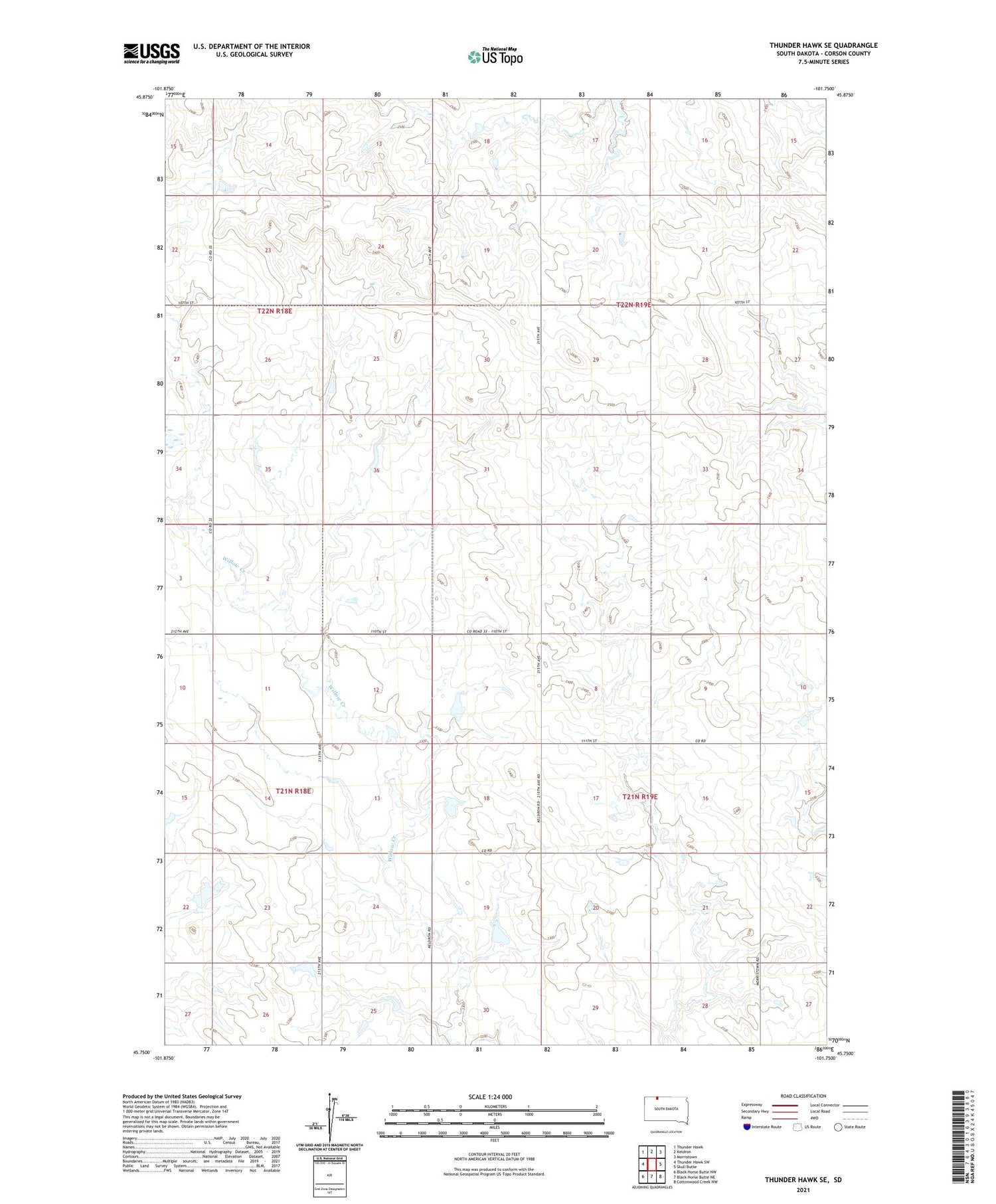 Thunder Hawk SE South Dakota US Topo Map Image