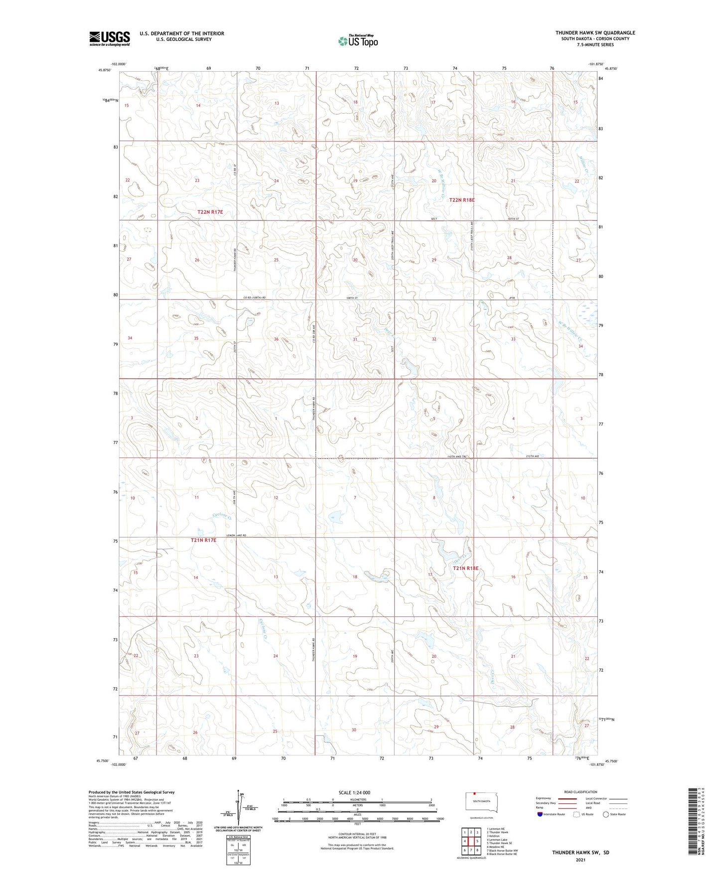 Thunder Hawk SW South Dakota US Topo Map Image