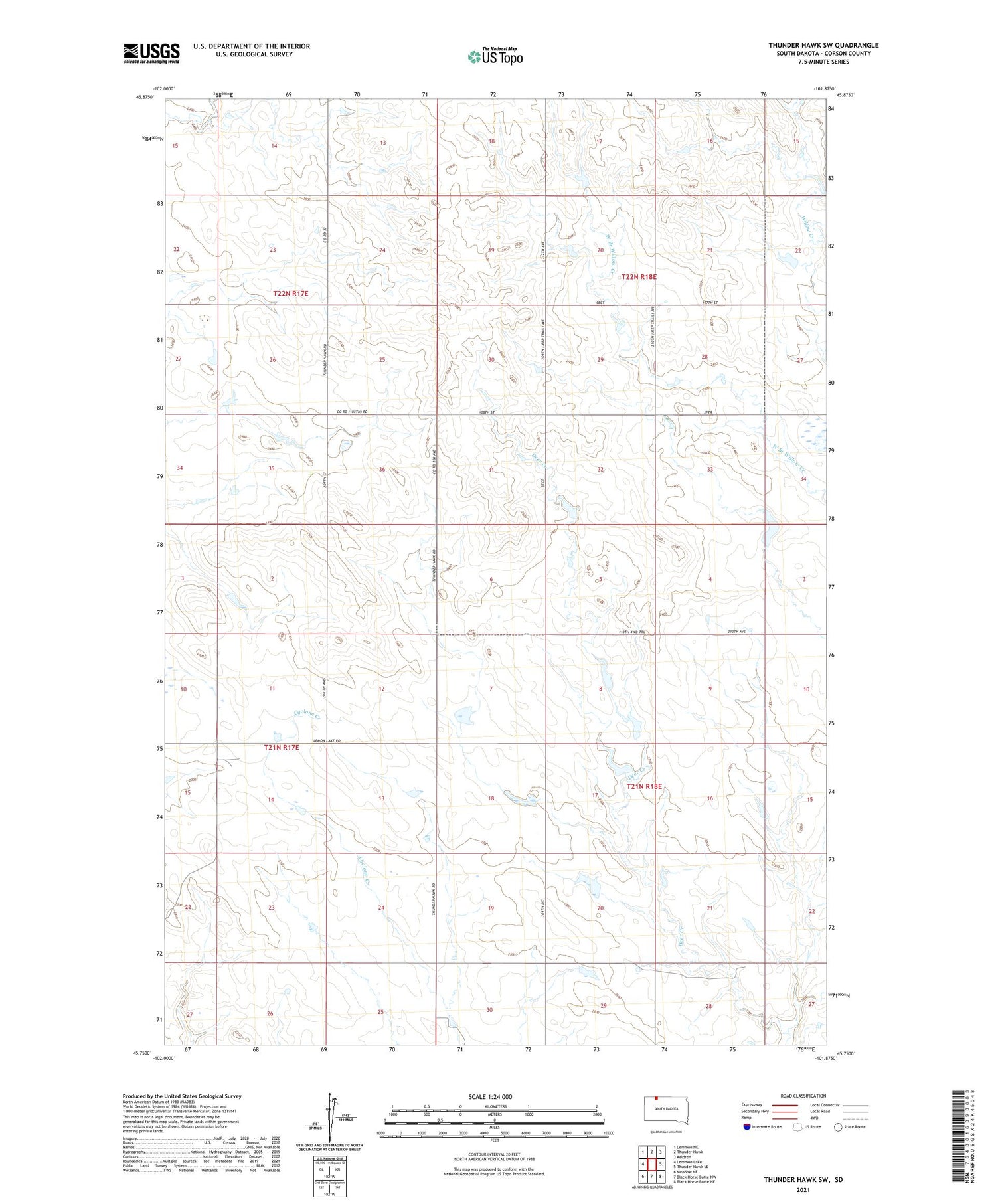 Thunder Hawk SW South Dakota US Topo Map Image