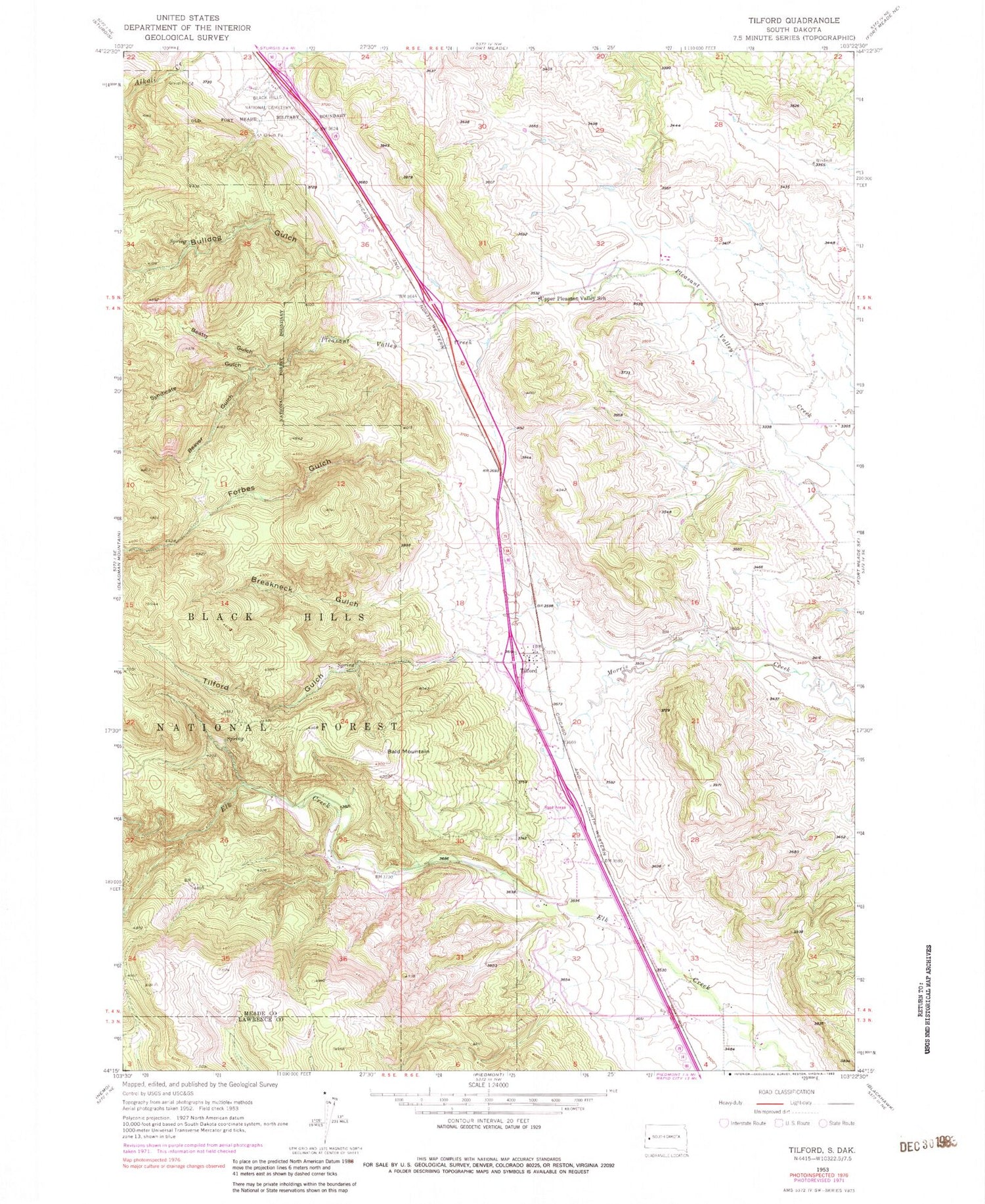 Classic USGS Tilford South Dakota 7.5'x7.5' Topo Map Image