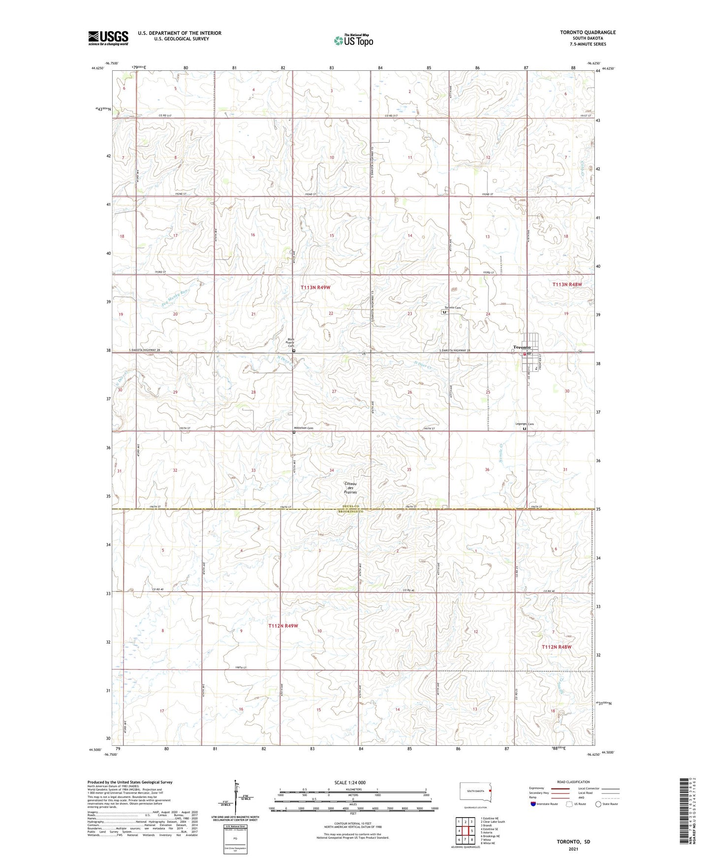 Toronto South Dakota US Topo Map Image