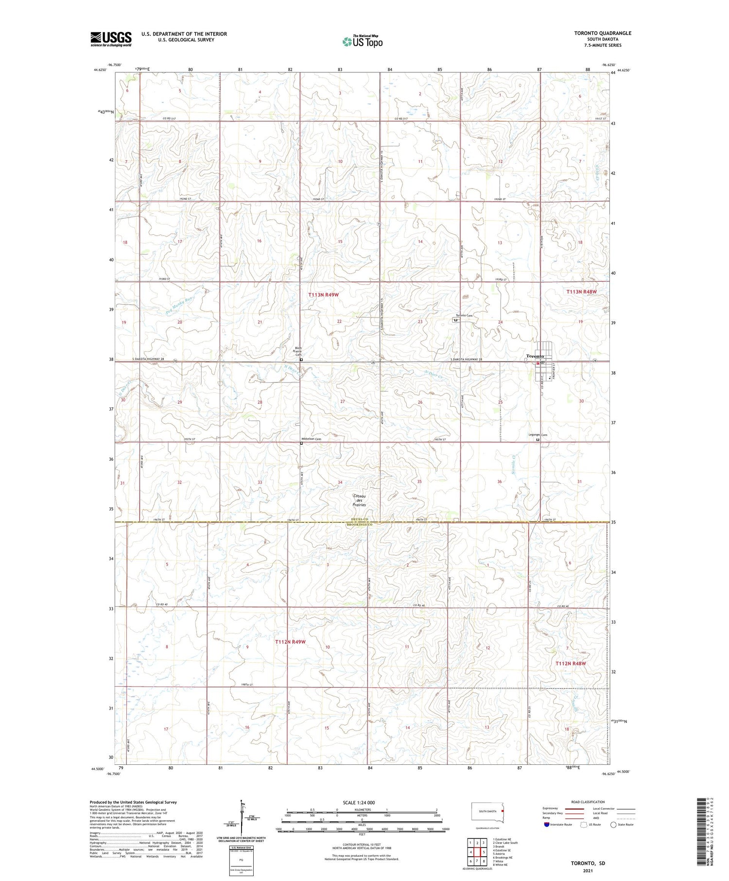 Toronto South Dakota US Topo Map Image
