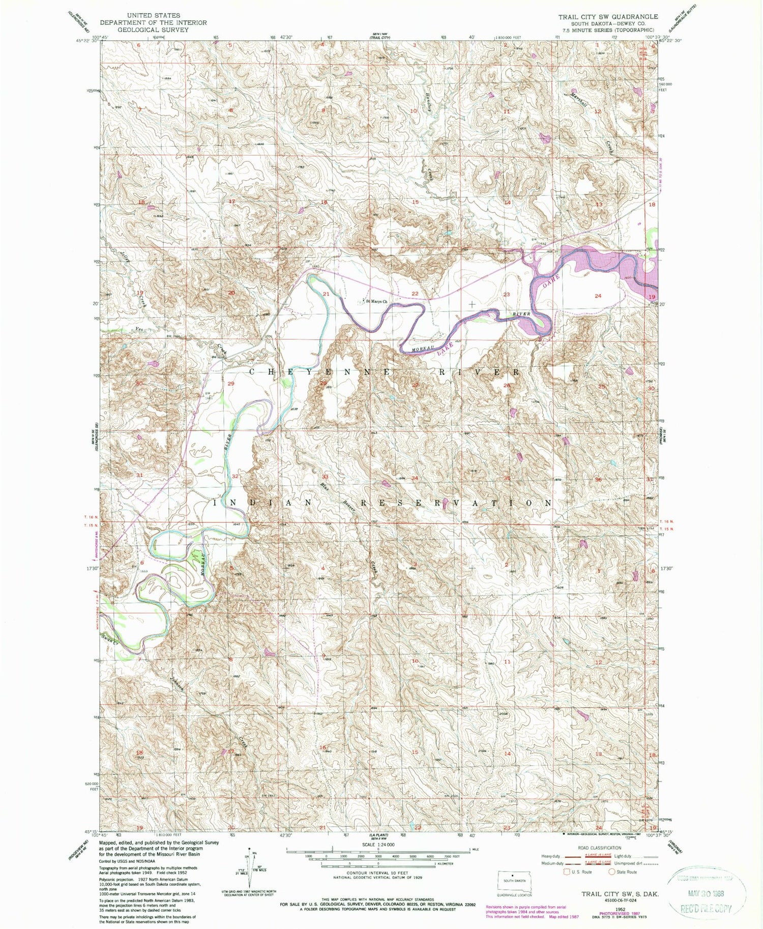 Classic USGS Trail City SW South Dakota 7.5'x7.5' Topo Map Image