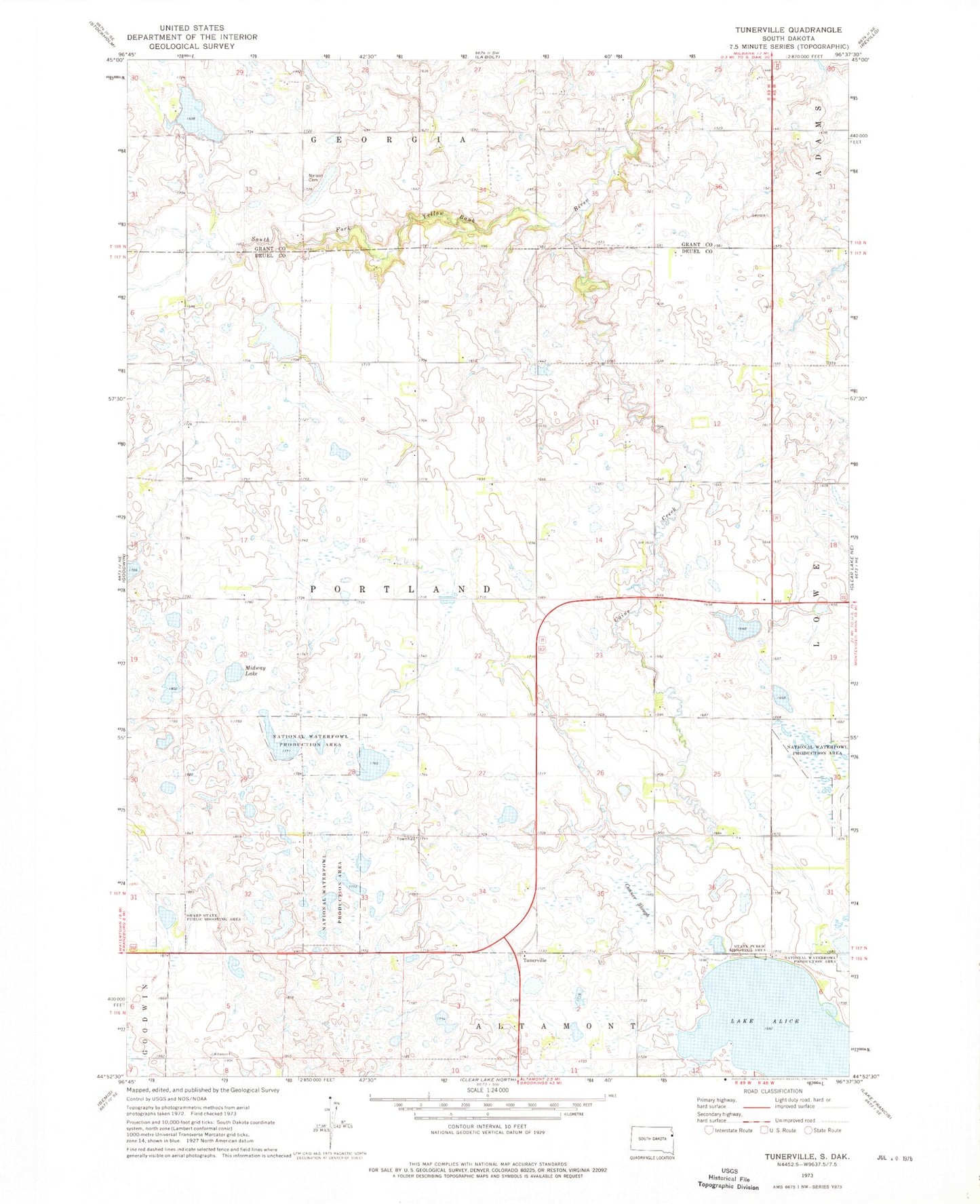 Classic USGS Tunerville South Dakota 7.5'x7.5' Topo Map Image