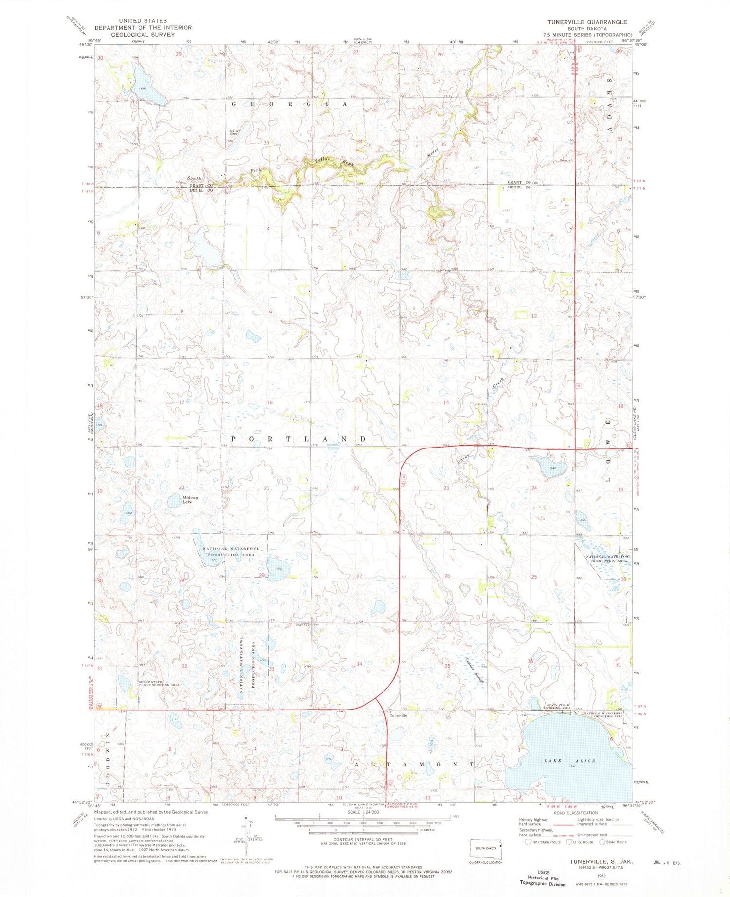 Classic USGS Tunerville South Dakota 7.5'x7.5' Topo Map Image