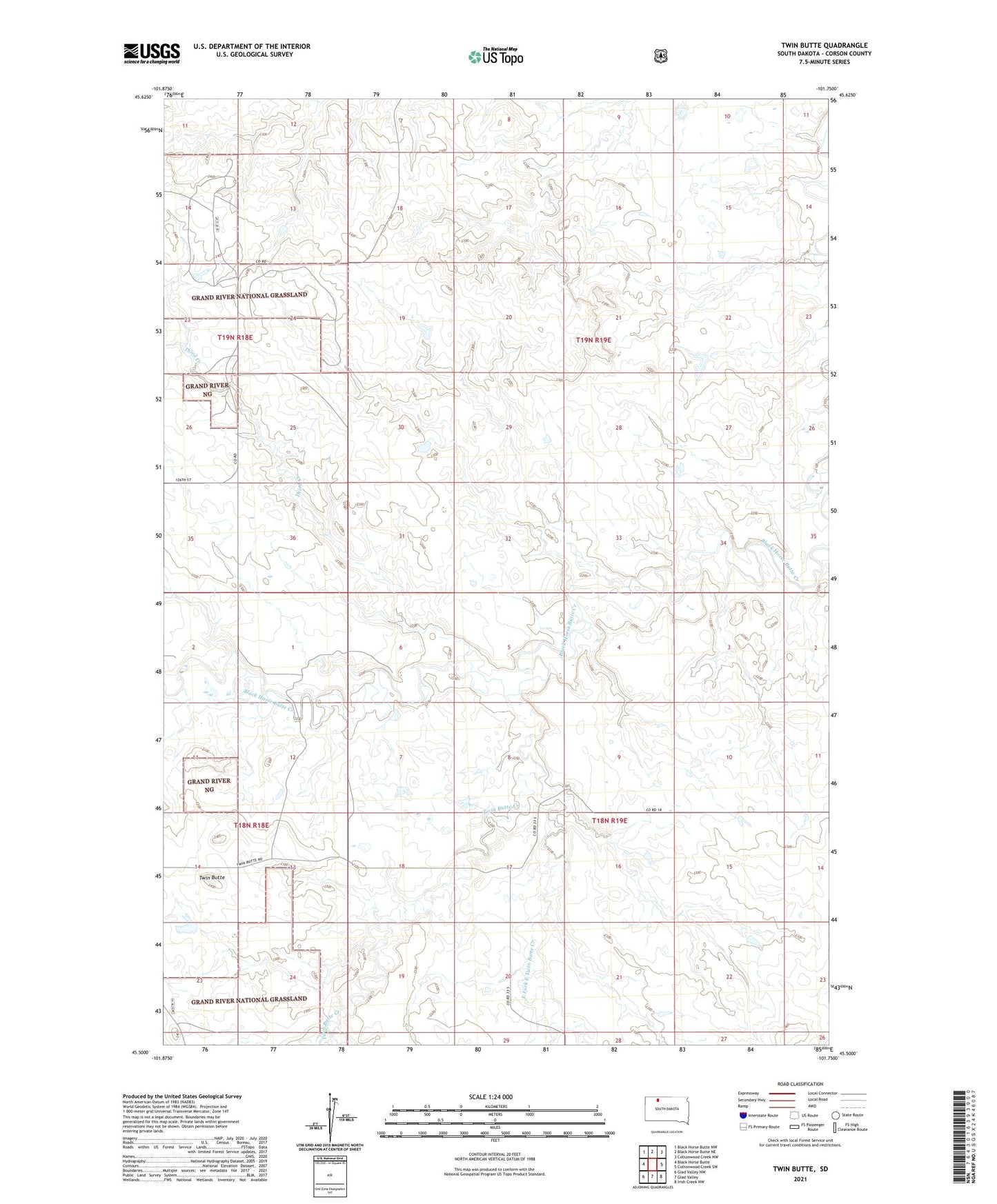Twin Butte South Dakota US Topo Map Image
