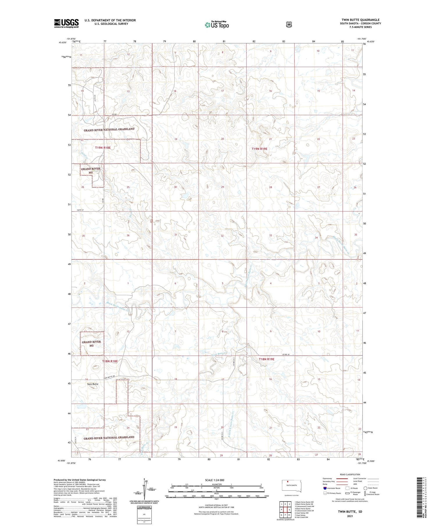 Twin Butte South Dakota US Topo Map Image