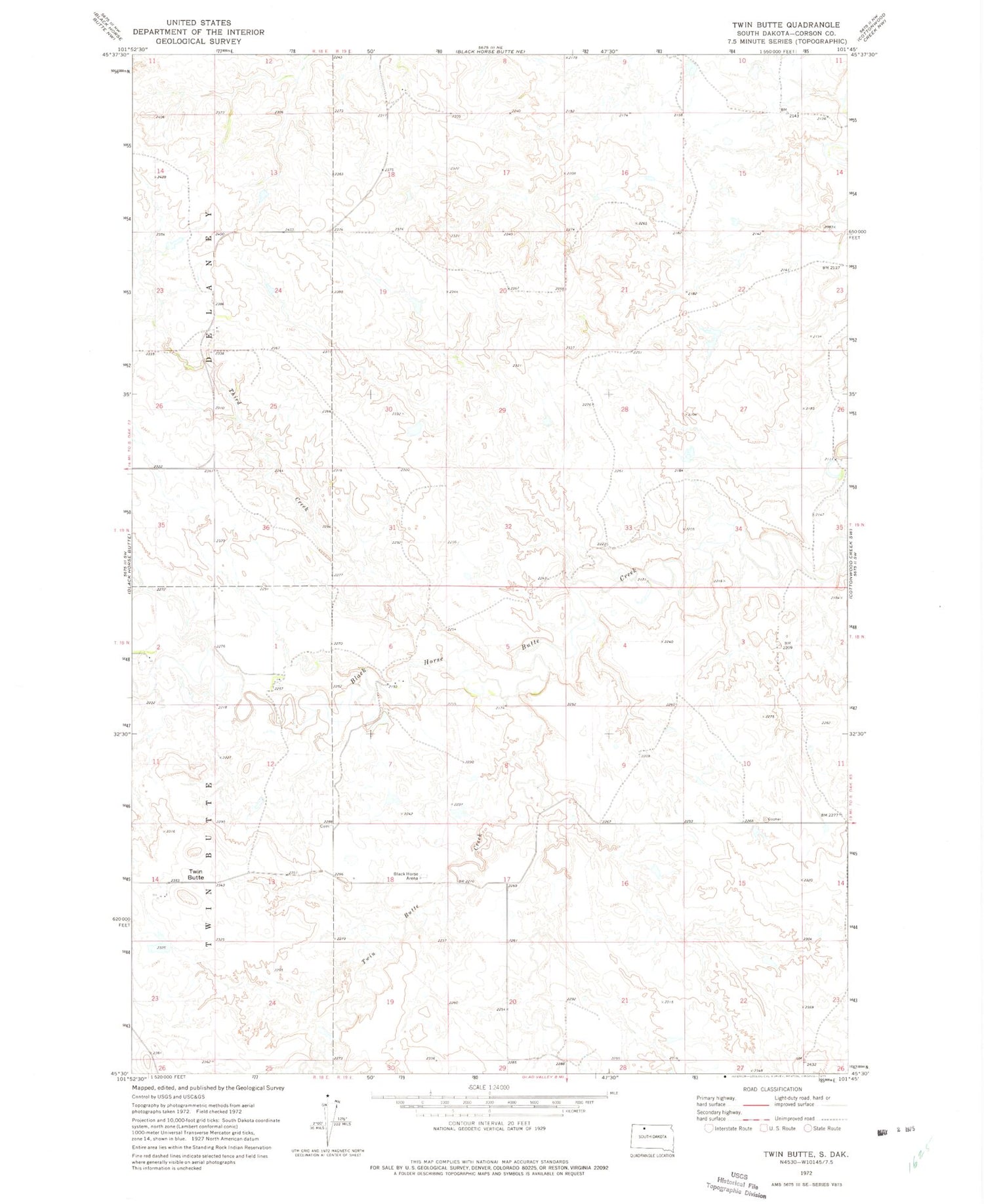 Classic USGS Twin Butte South Dakota 7.5'x7.5' Topo Map Image