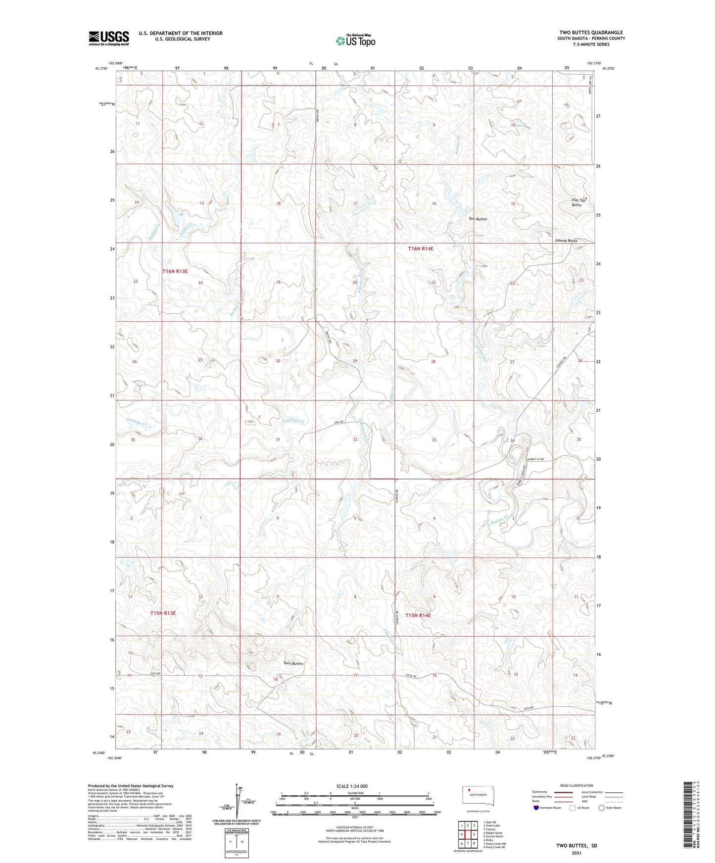 Two Buttes South Dakota US Topo Map Image