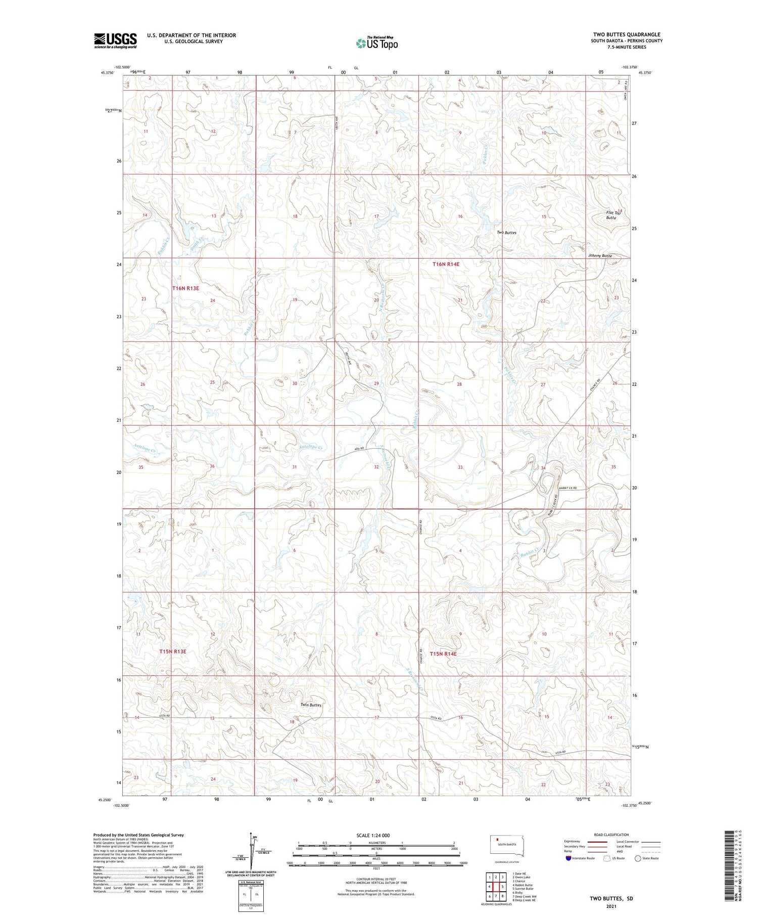 Two Buttes South Dakota US Topo Map Image