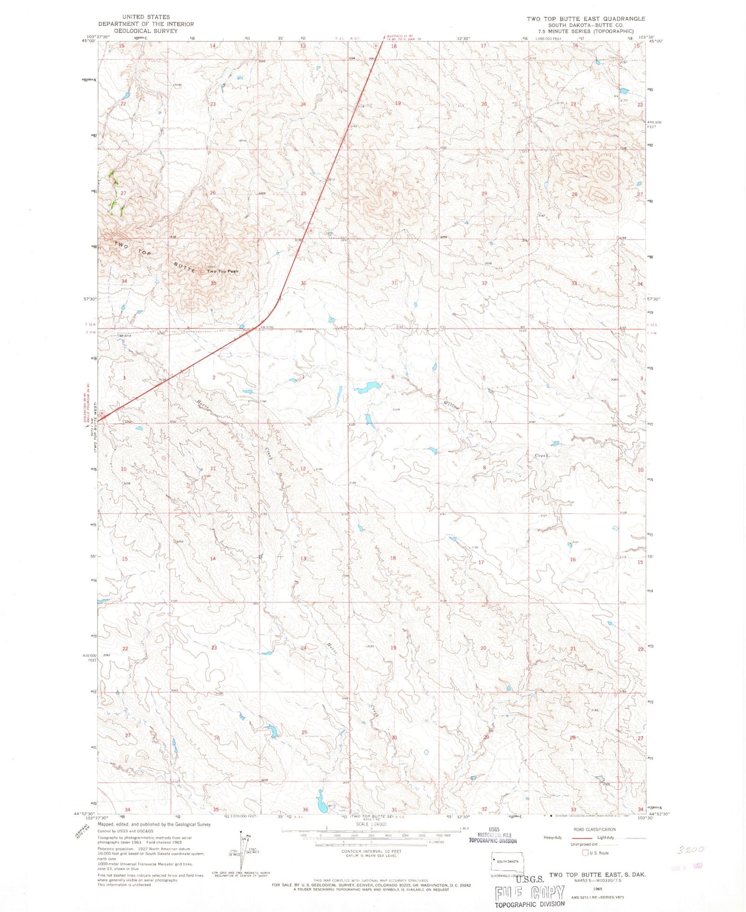 Classic USGS Two Top Butte East South Dakota 7.5'x7.5' Topo Map Image