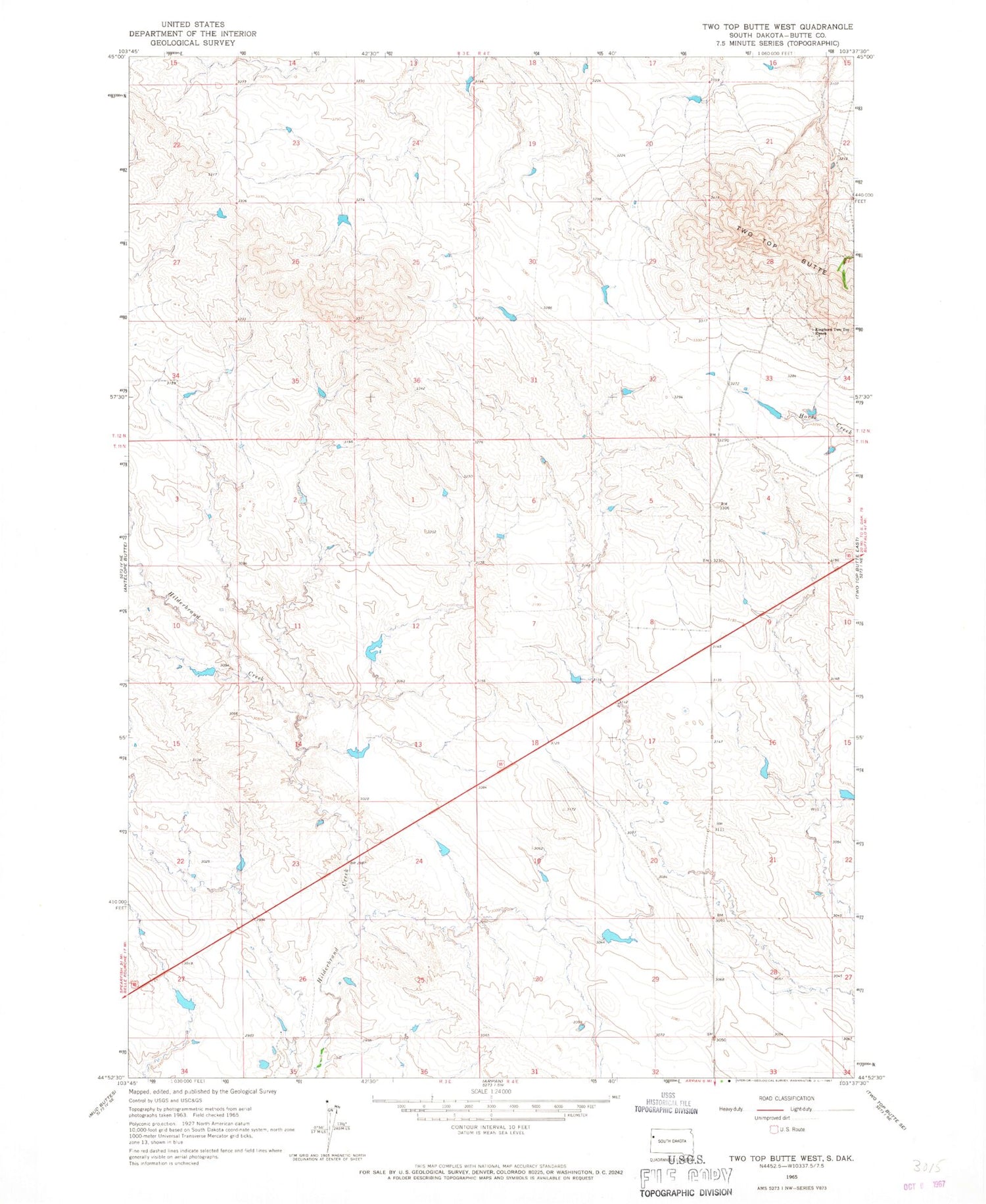 Classic USGS Two Top Butte West South Dakota 7.5'x7.5' Topo Map Image