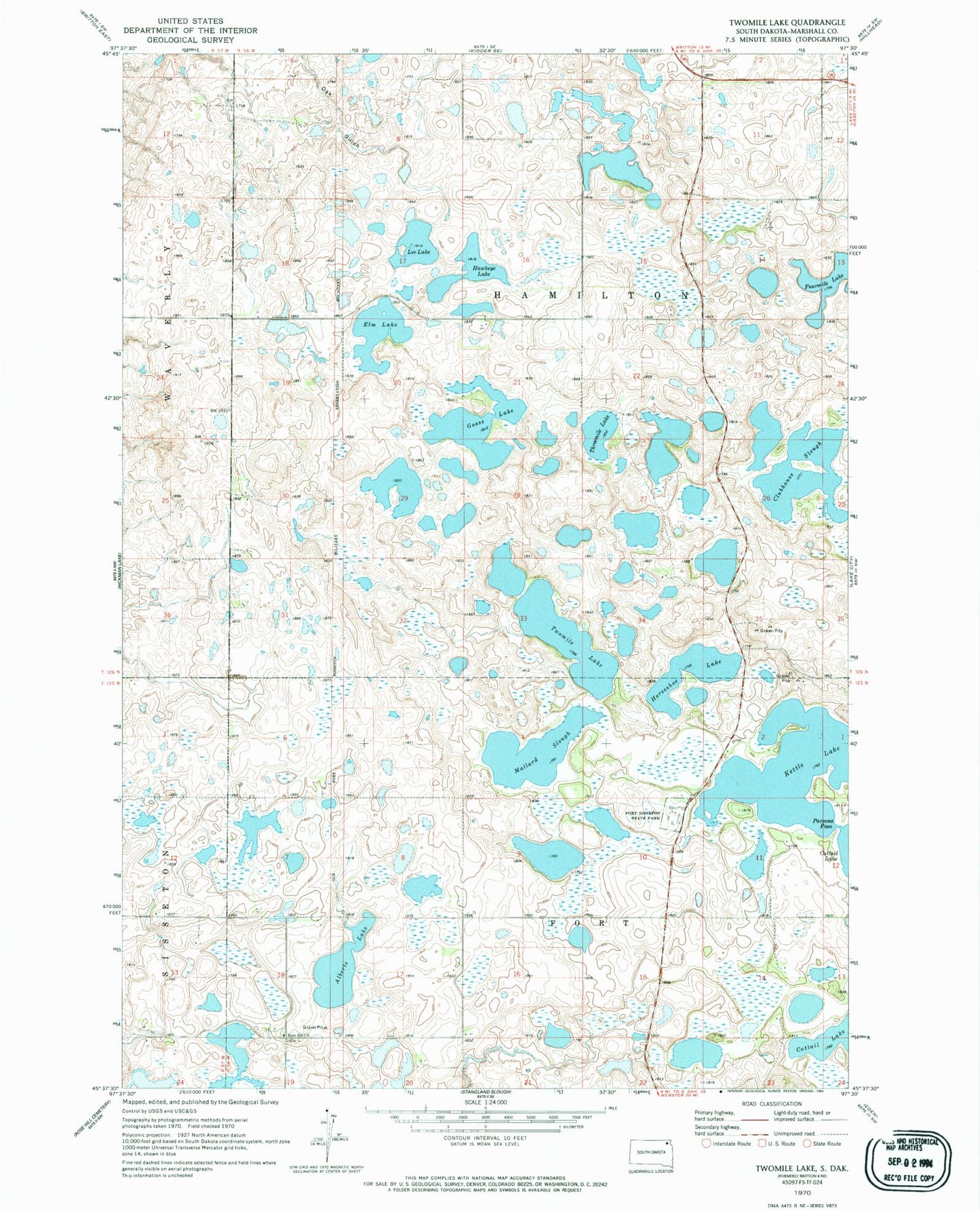 Classic USGS Twomile Lake South Dakota 7.5'x7.5' Topo Map Image