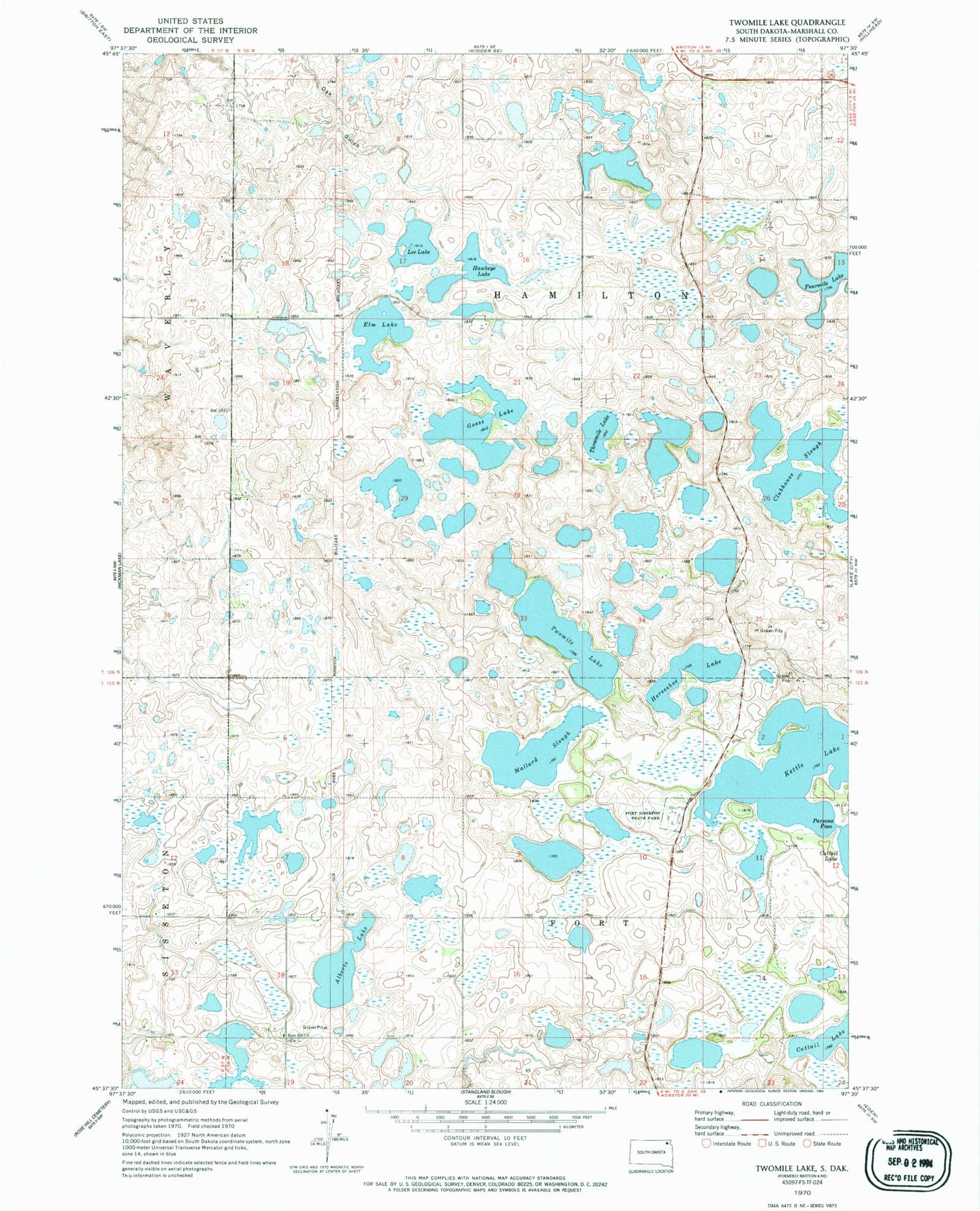 Classic USGS Twomile Lake South Dakota 7.5'x7.5' Topo Map Image