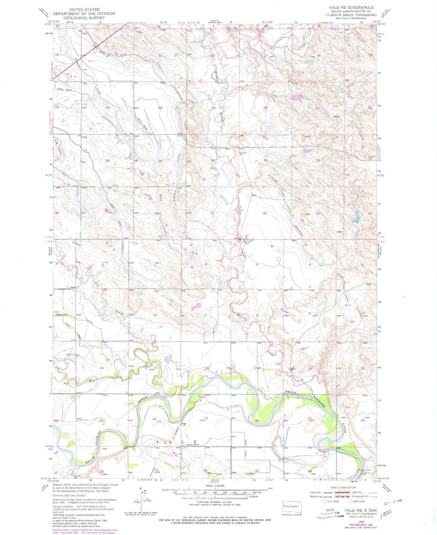 Classic USGS Vale NE South Dakota 7.5'x7.5' Topo Map Image