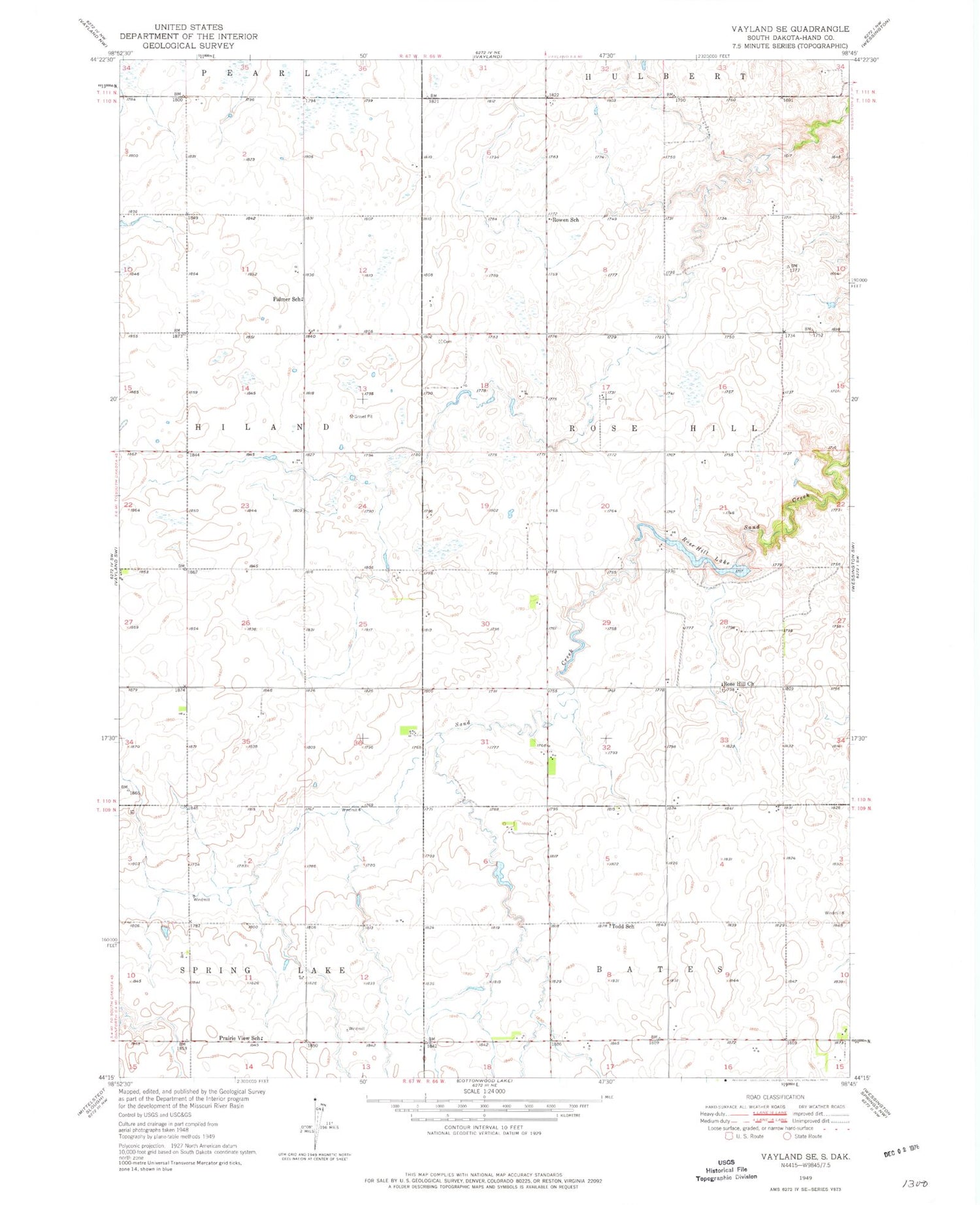 Classic USGS Vayland SE South Dakota 7.5'x7.5' Topo Map Image