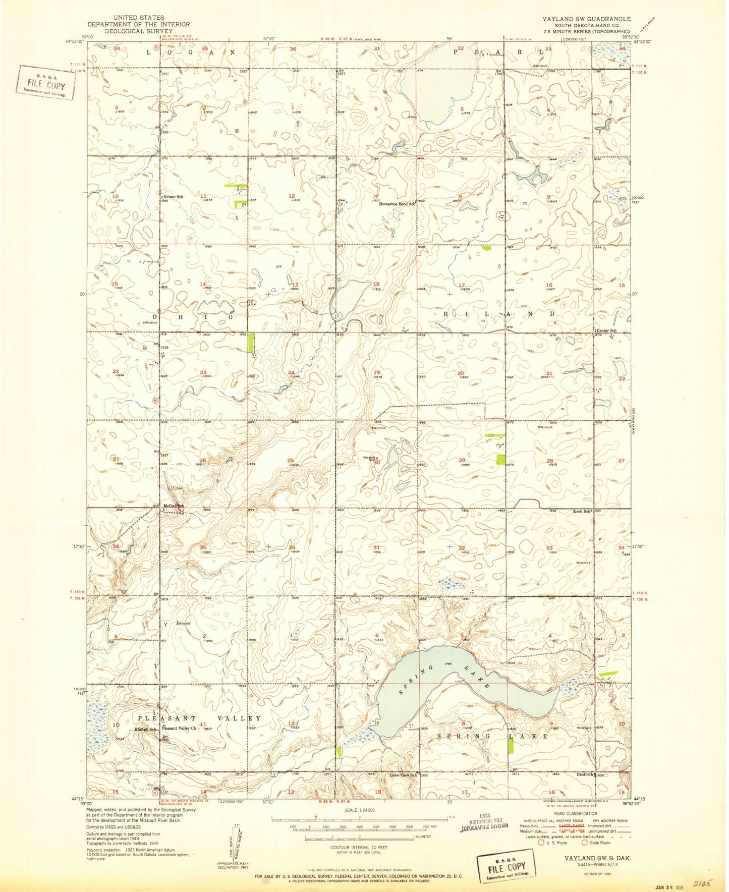 Classic USGS Vayland SW South Dakota 7.5'x7.5' Topo Map Image