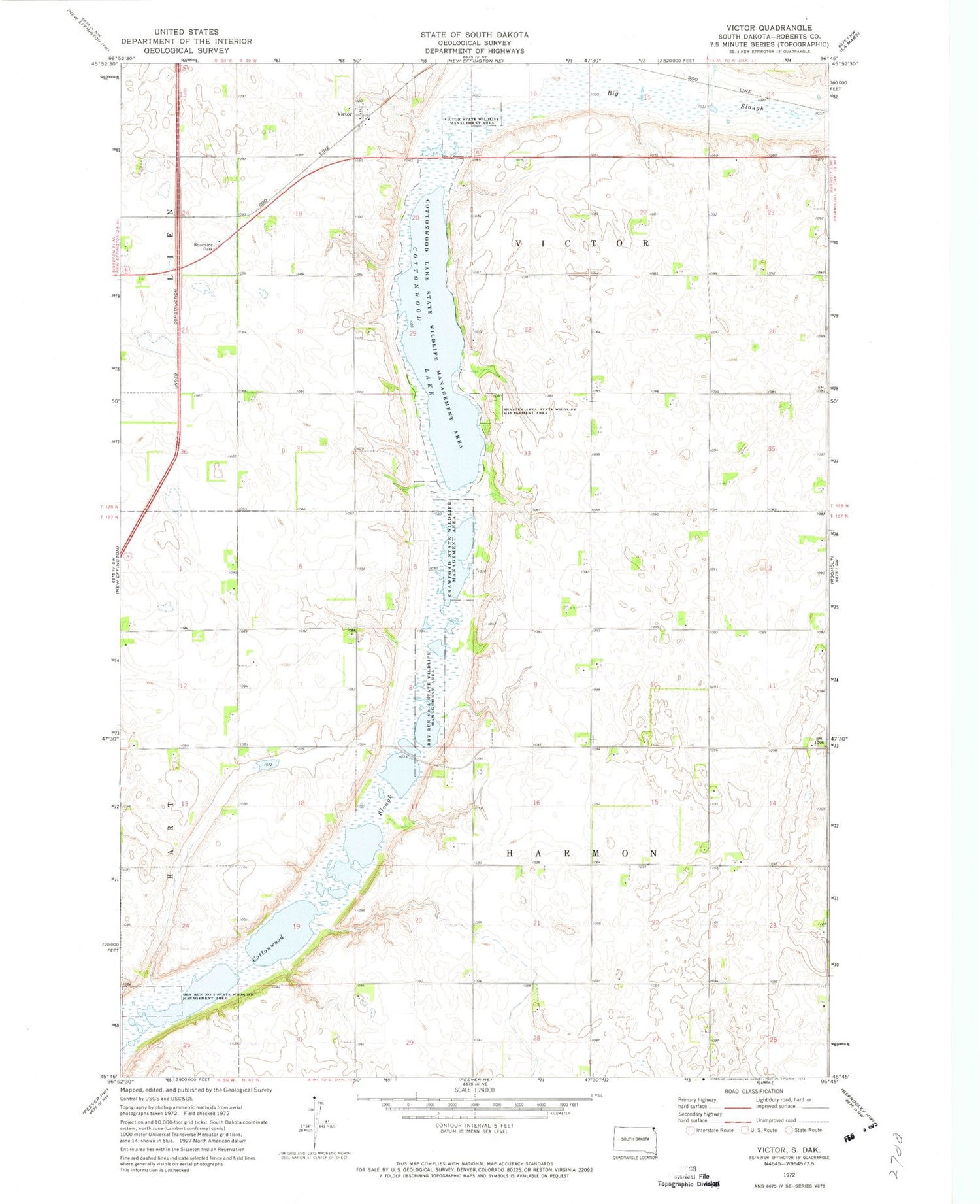 Classic USGS Victor South Dakota 7.5'x7.5' Topo Map Image