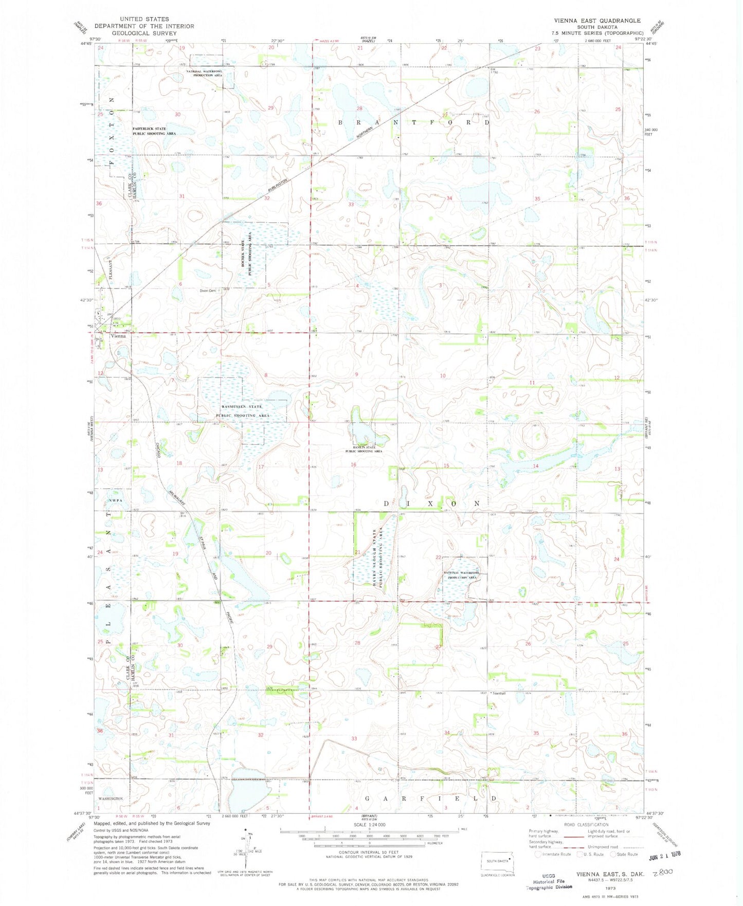 Classic USGS Vienna East South Dakota 7.5'x7.5' Topo Map Image