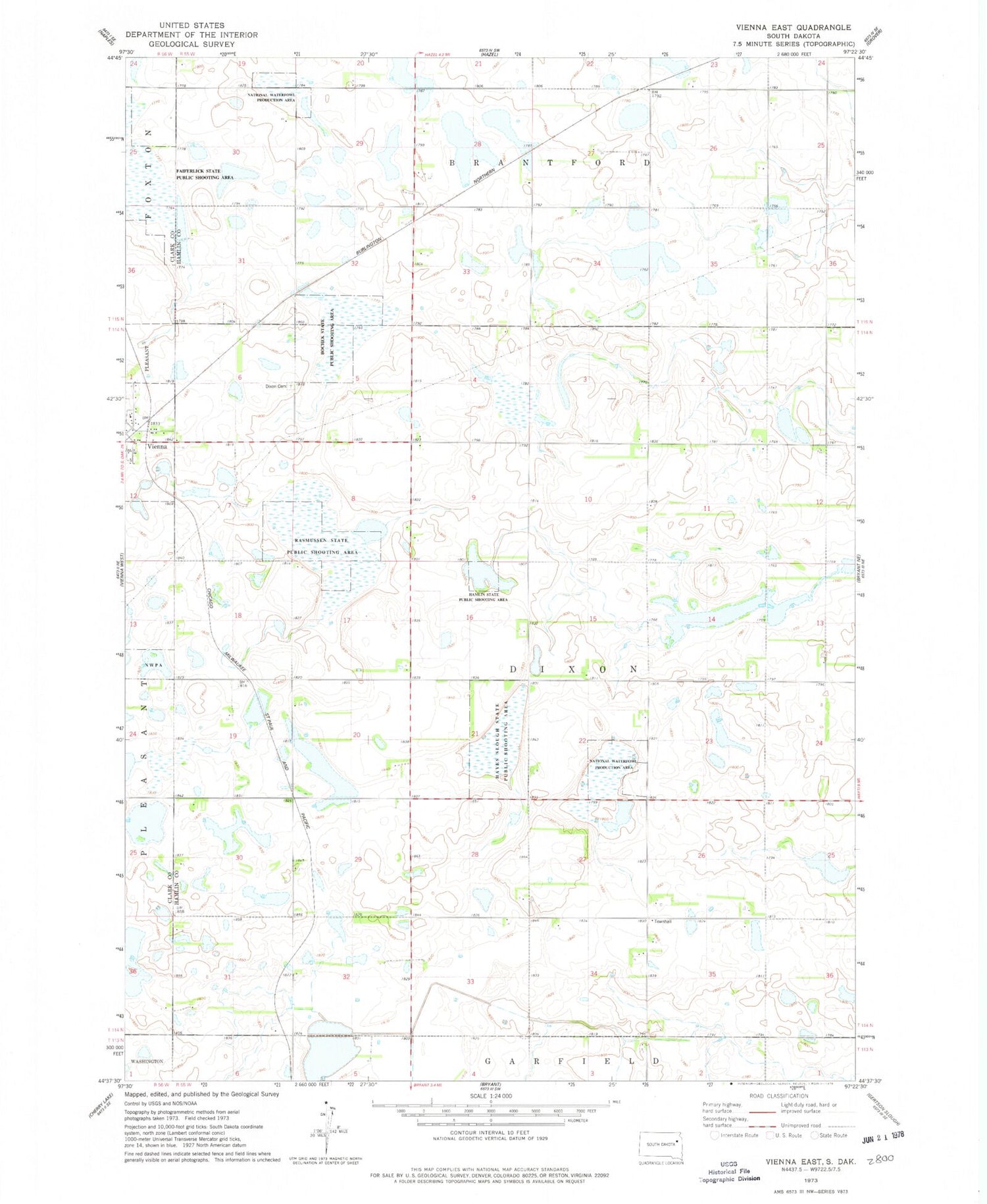 Classic USGS Vienna East South Dakota 7.5'x7.5' Topo Map Image