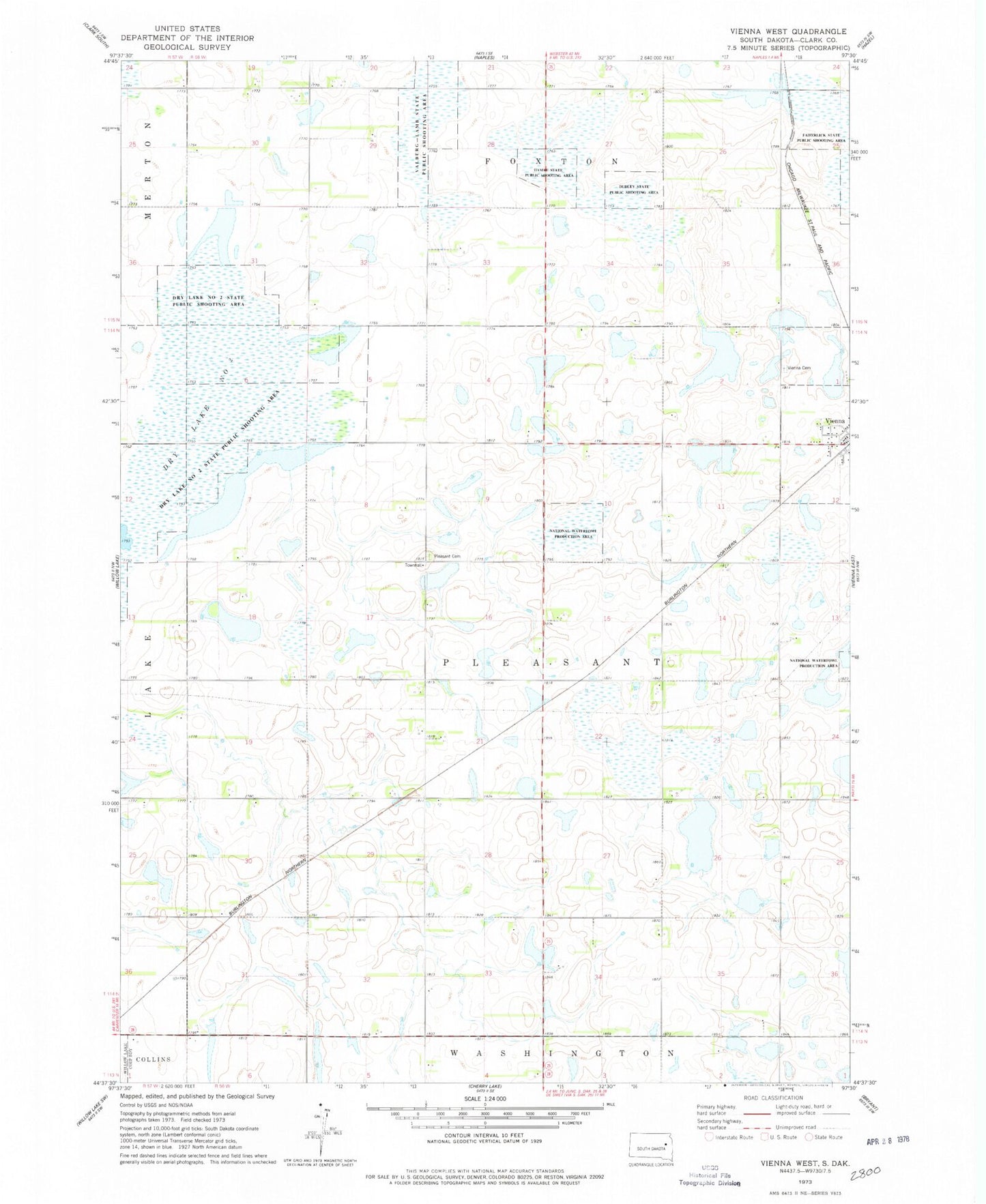 Classic USGS Vienna West South Dakota 7.5'x7.5' Topo Map Image