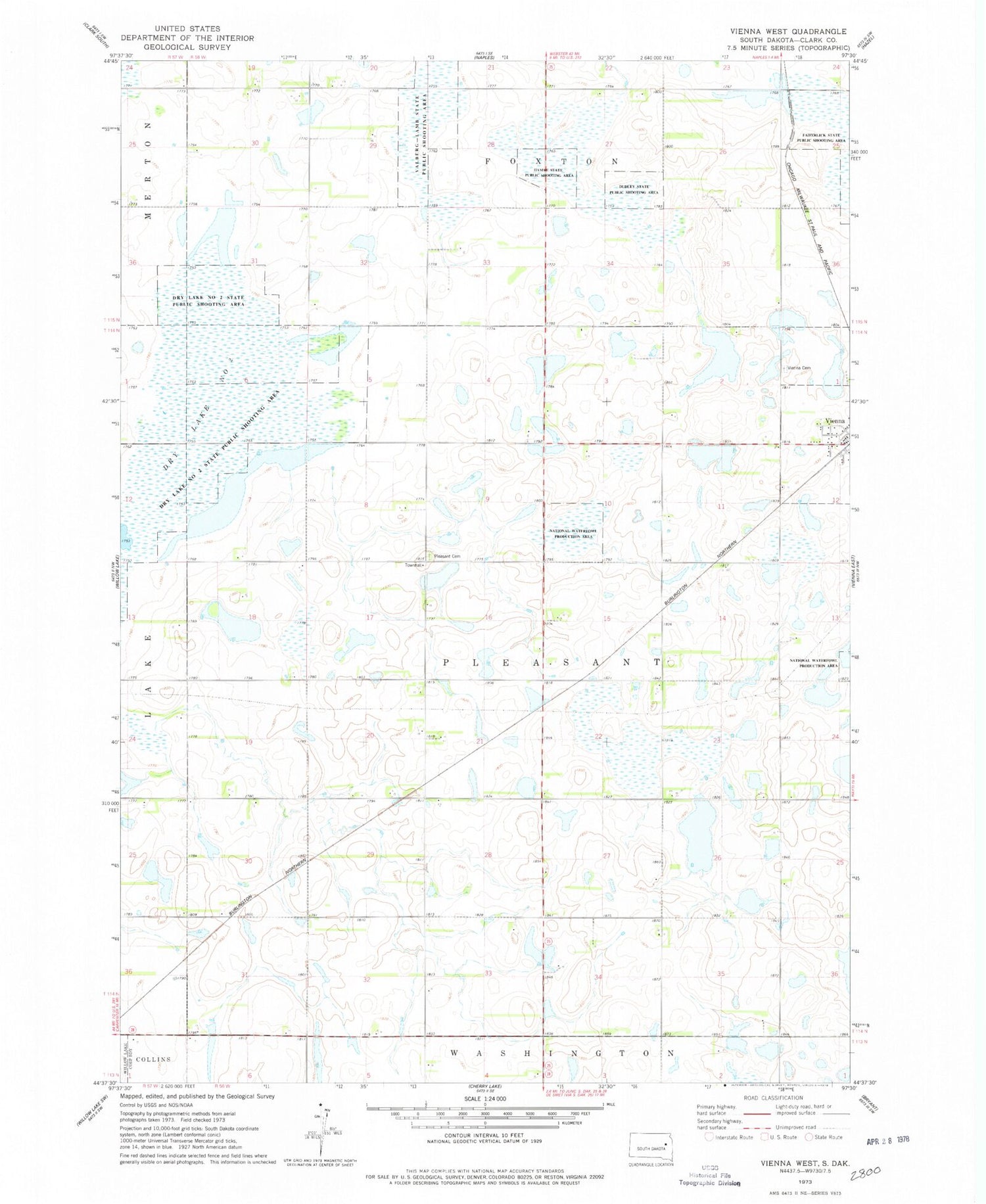 Classic USGS Vienna West South Dakota 7.5'x7.5' Topo Map Image