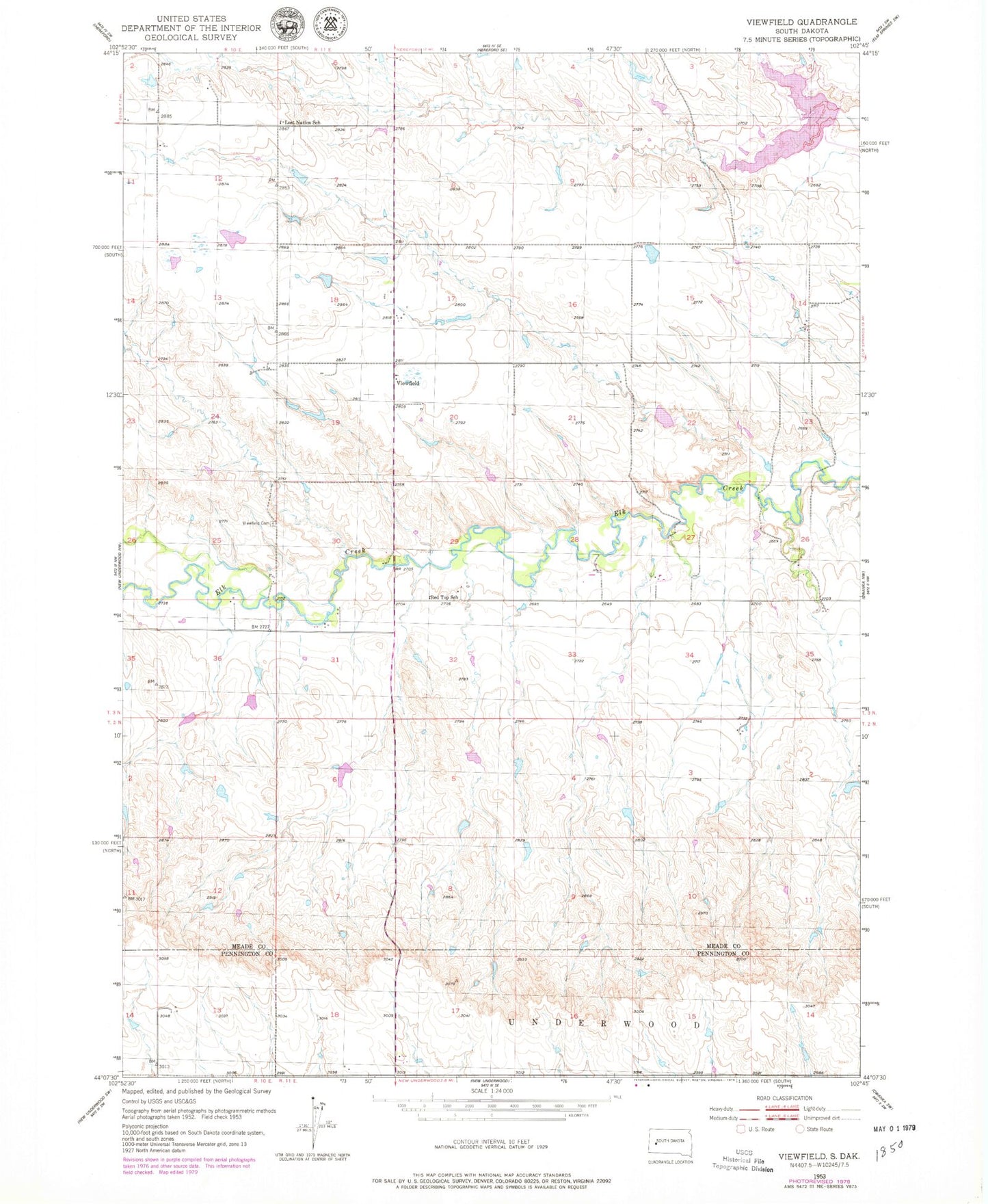 Classic USGS Viewfield South Dakota 7.5'x7.5' Topo Map Image