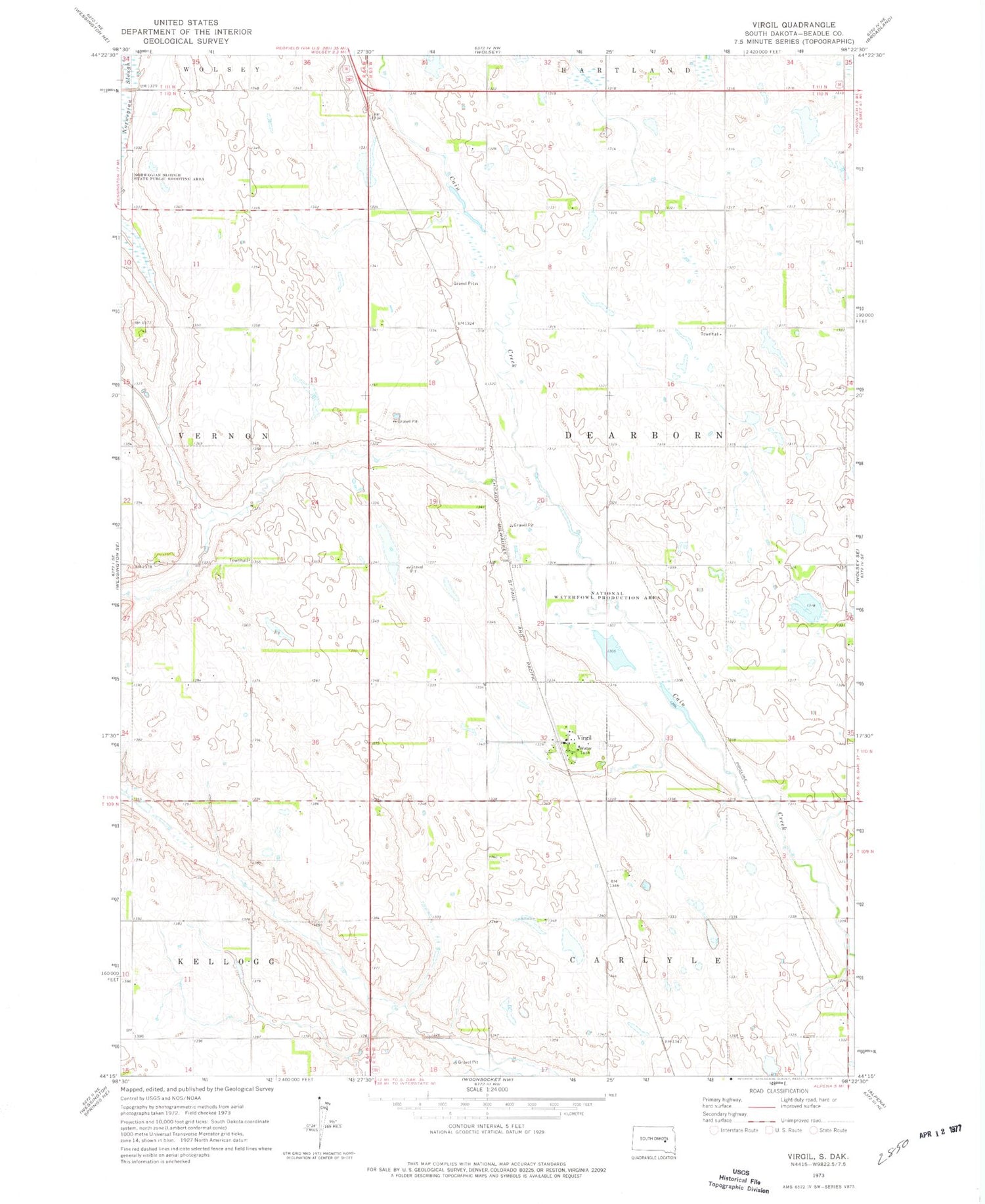 Classic USGS Virgil South Dakota 7.5'x7.5' Topo Map Image