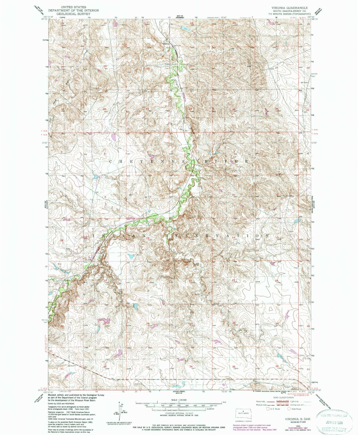 Classic USGS Virginia South Dakota 7.5'x7.5' Topo Map Image