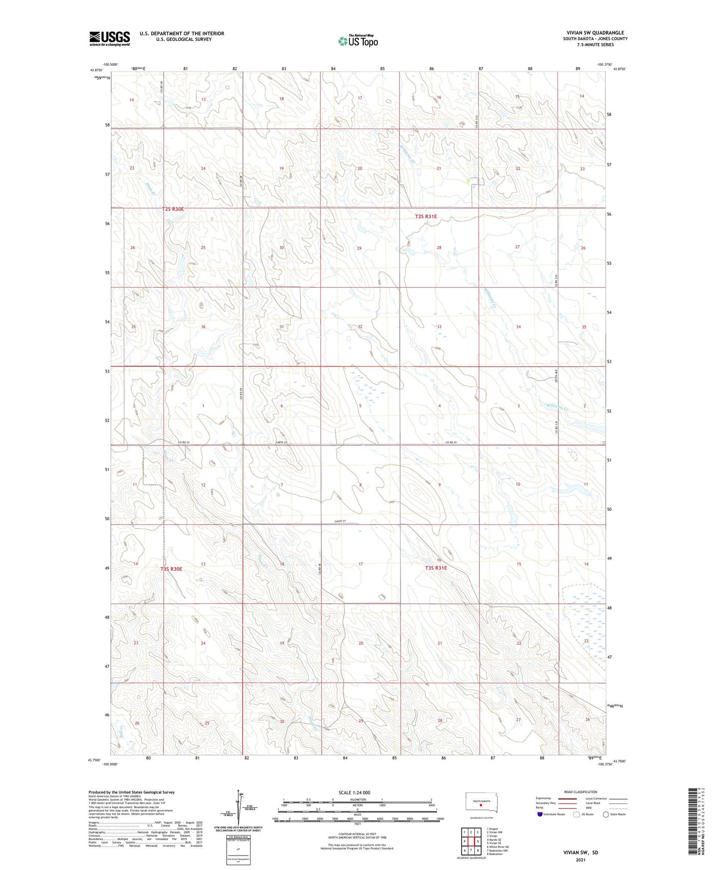 Vivian SW South Dakota US Topo Map Image