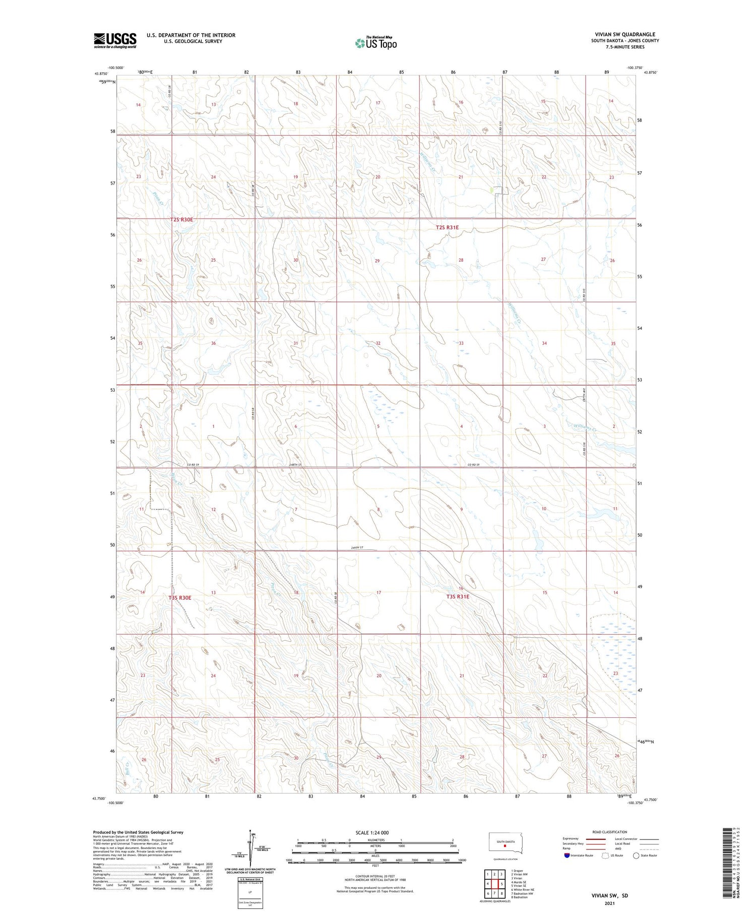 Vivian SW South Dakota US Topo Map Image