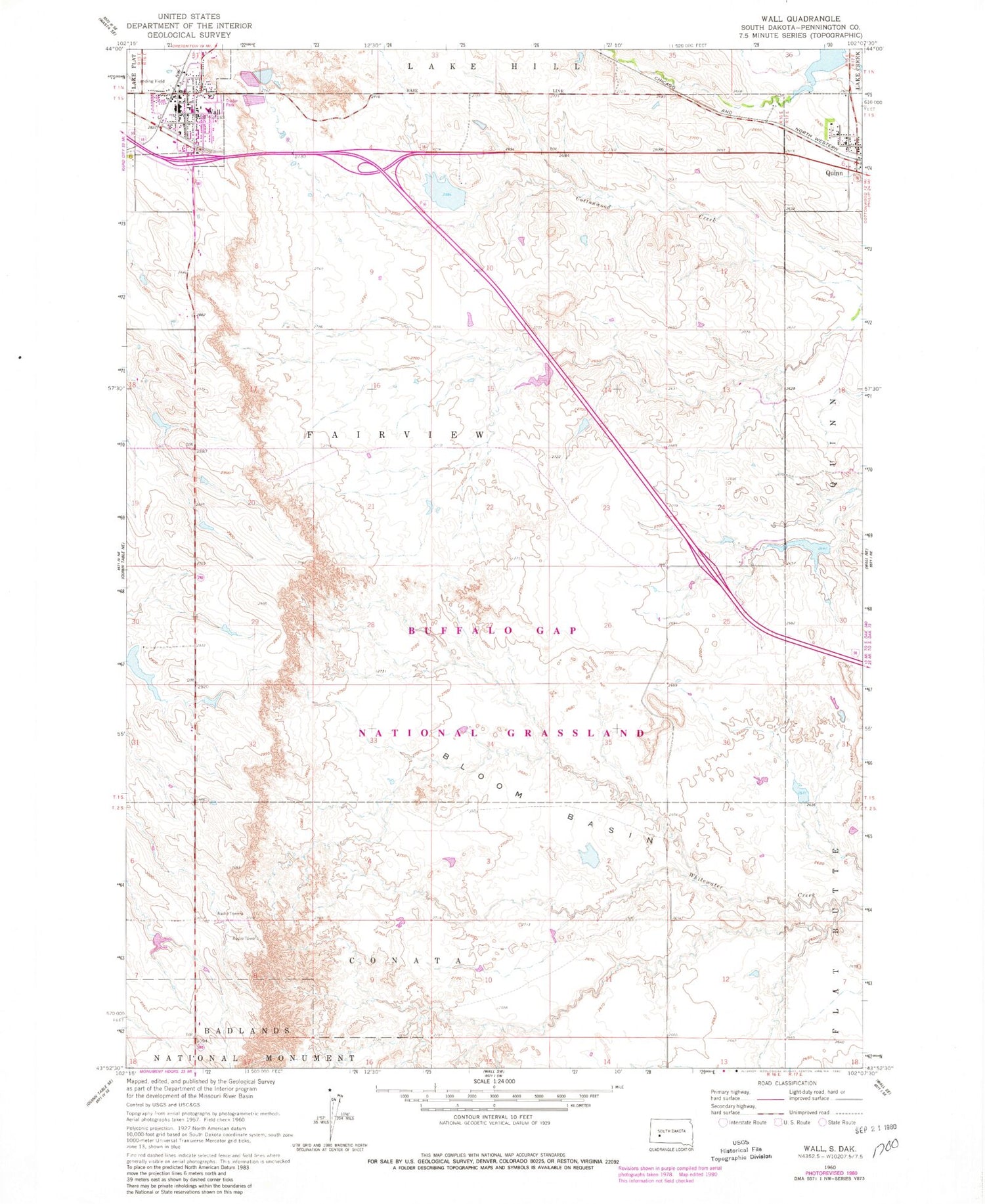 Classic USGS Wall South Dakota 7.5'x7.5' Topo Map Image