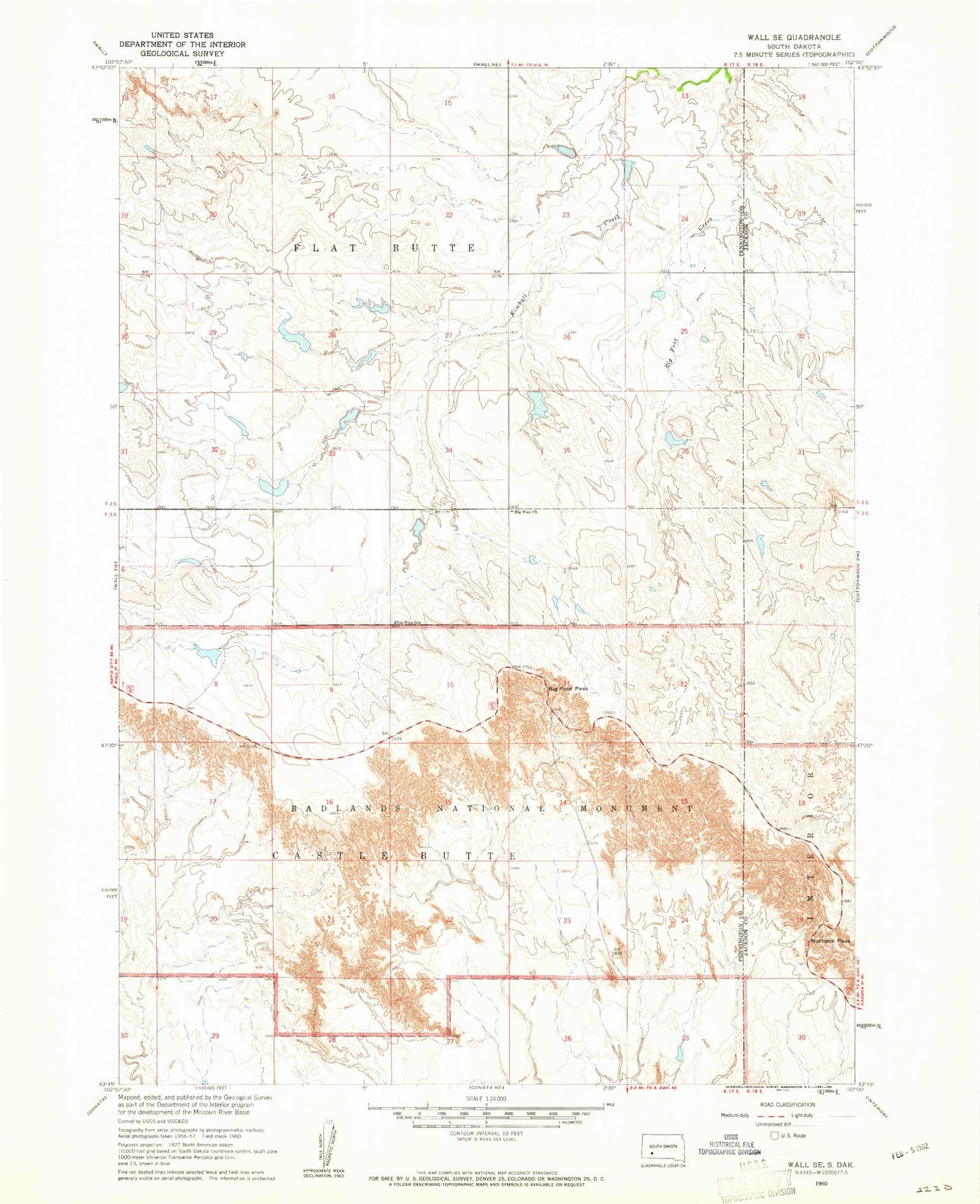Classic USGS Wall SE South Dakota 7.5'x7.5' Topo Map Image