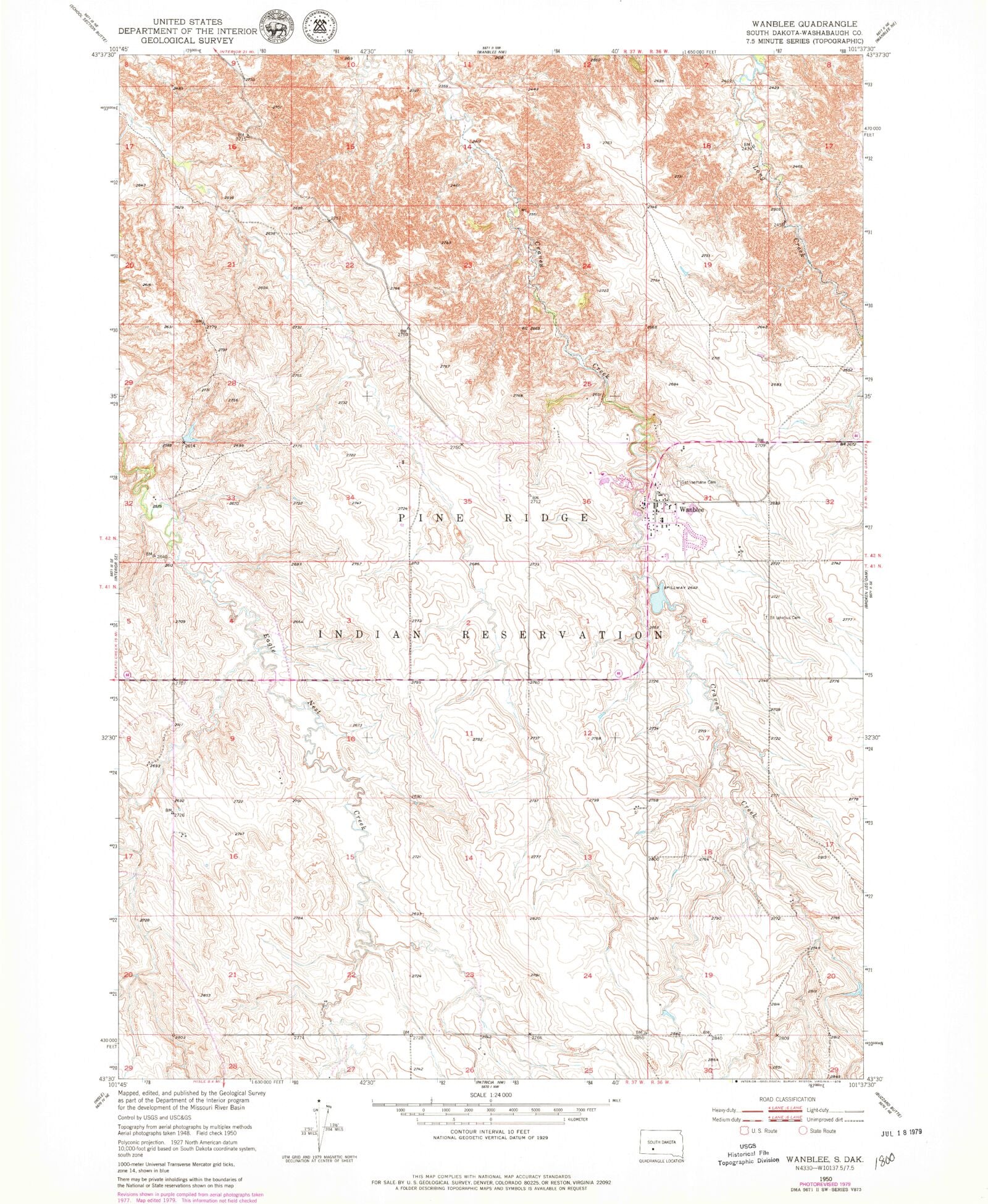 Classic USGS Wanblee South Dakota 7.5'x7.5' Topo Map MyTopo Map Store