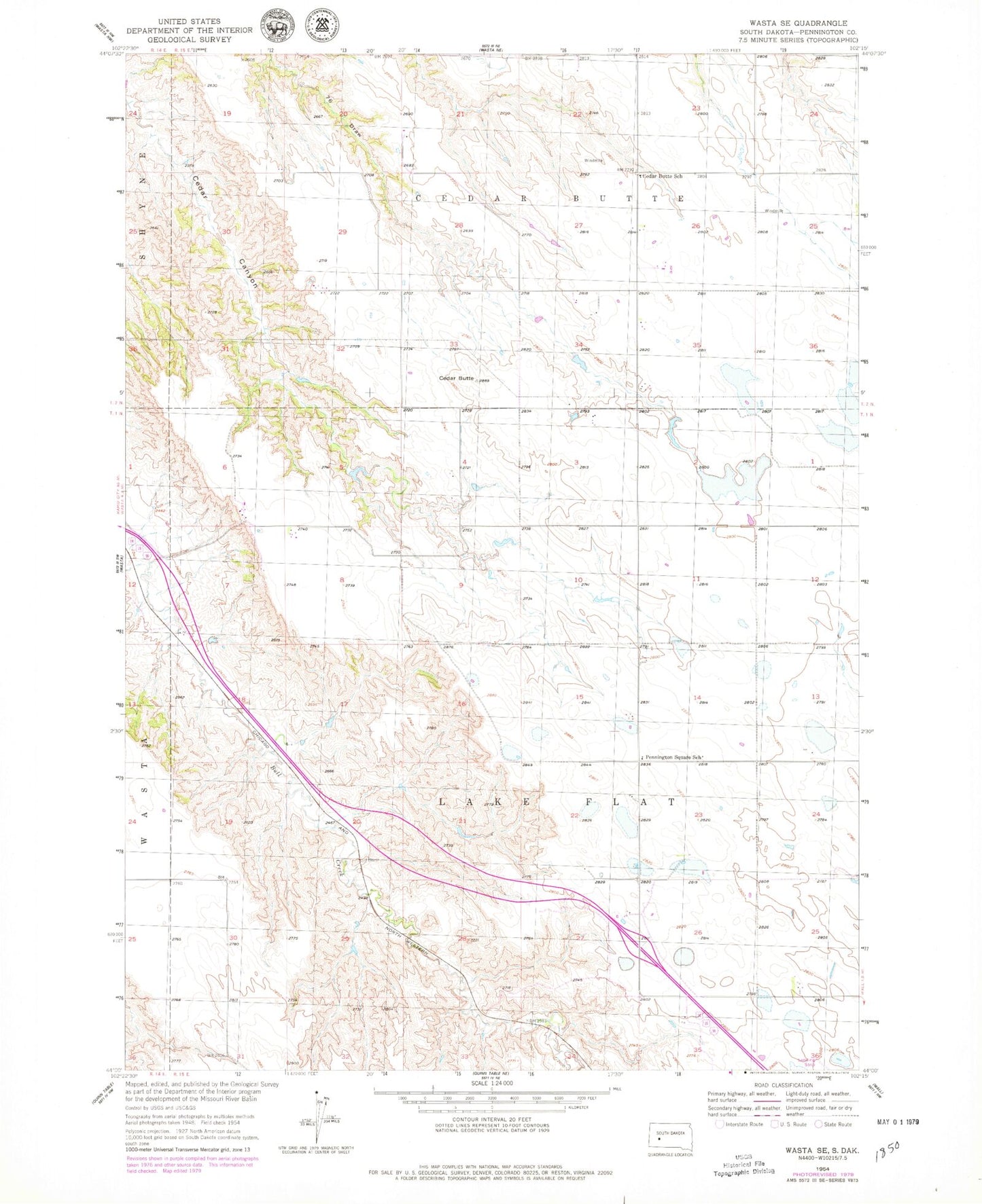 Classic USGS Wasta SE South Dakota 7.5'x7.5' Topo Map Image